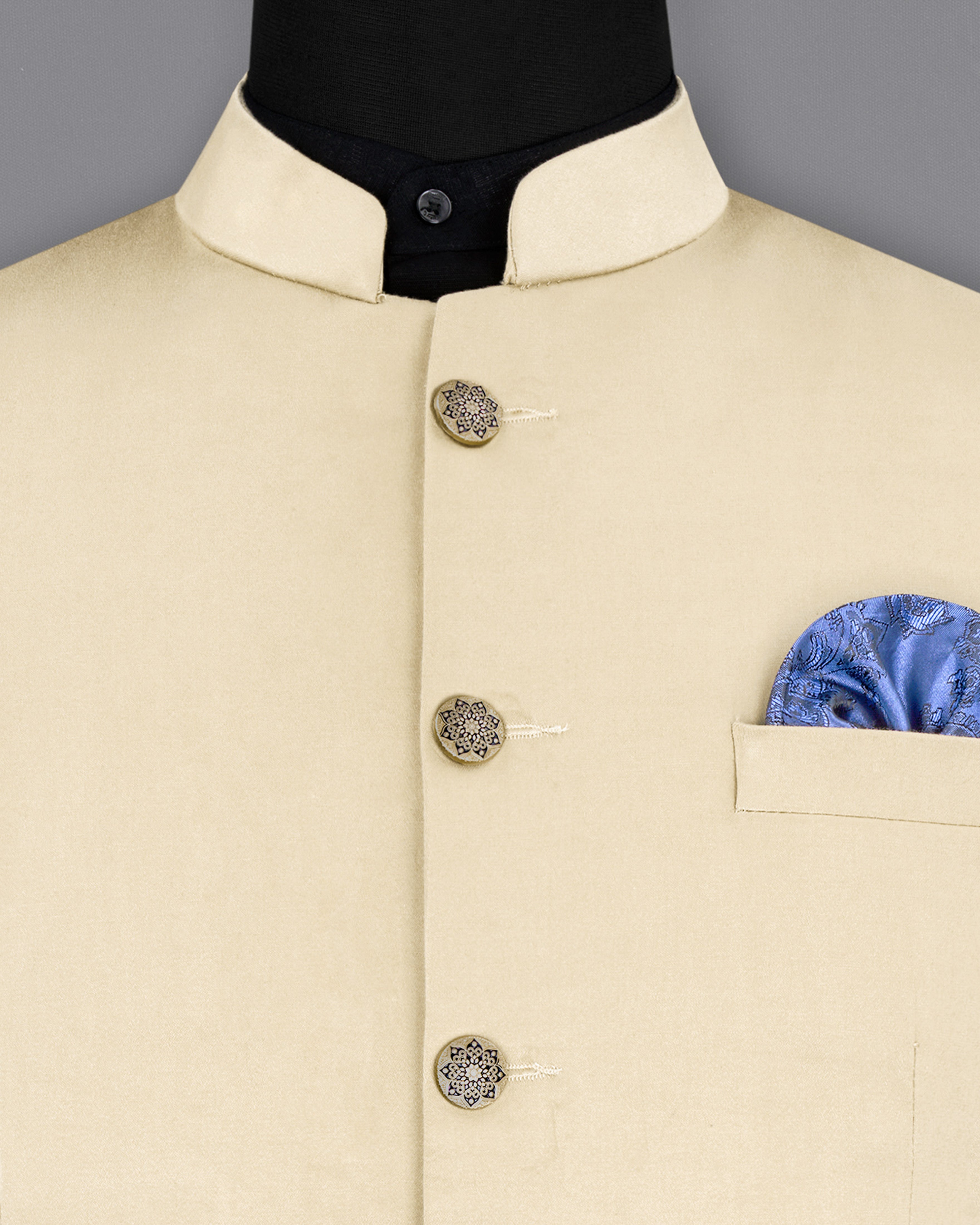 Moon Mist Beige Bandhgala Premium Cotton Stretchable traveler Blazer