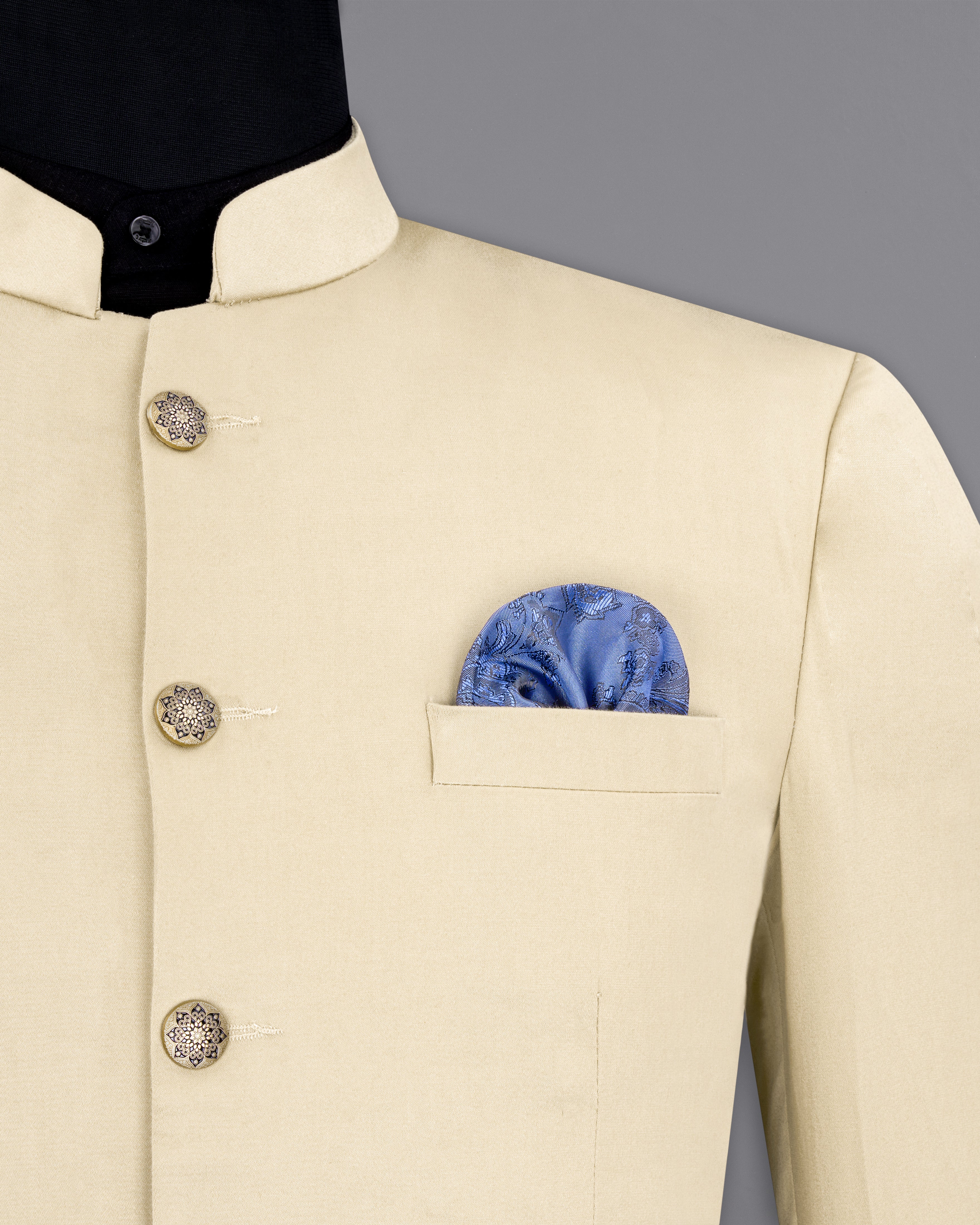 Moon Mist Beige Bandhgala Premium Cotton Stretchable traveler Blazer