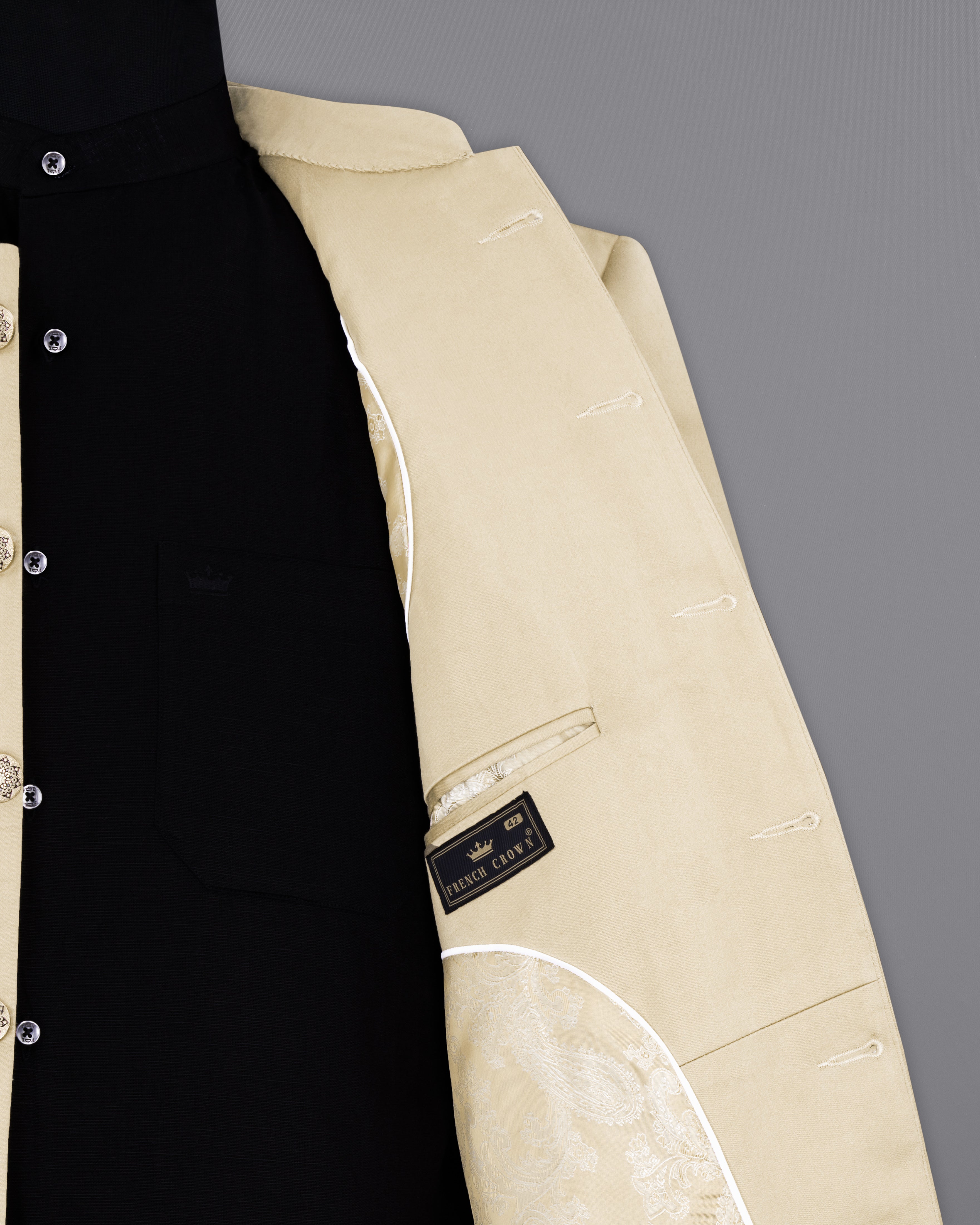 Moon Mist Beige Bandhgala Premium Cotton Stretchable traveler Blazer