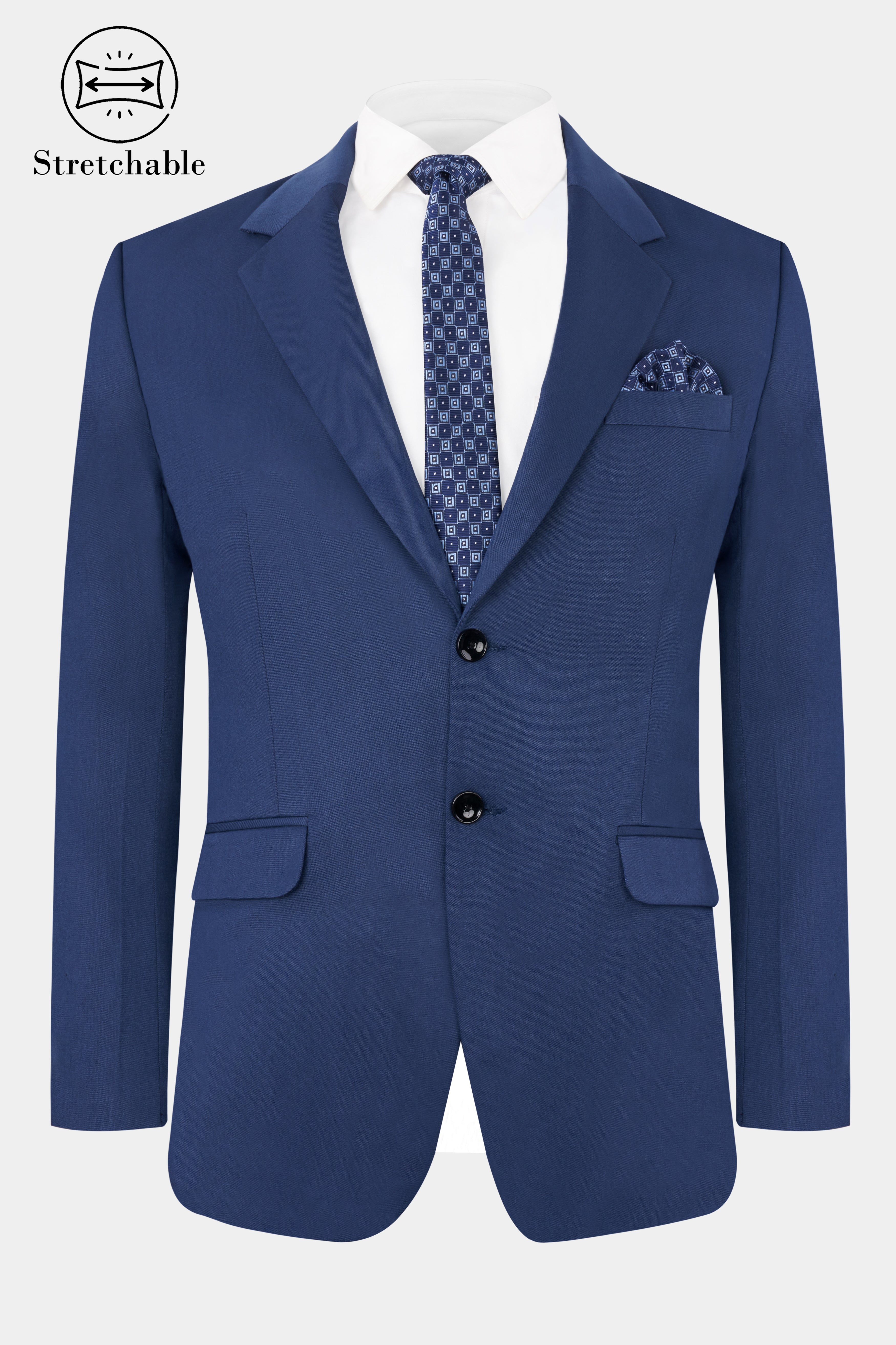 Rhino Blue Stretchable Single-Breasted traveler Blazer