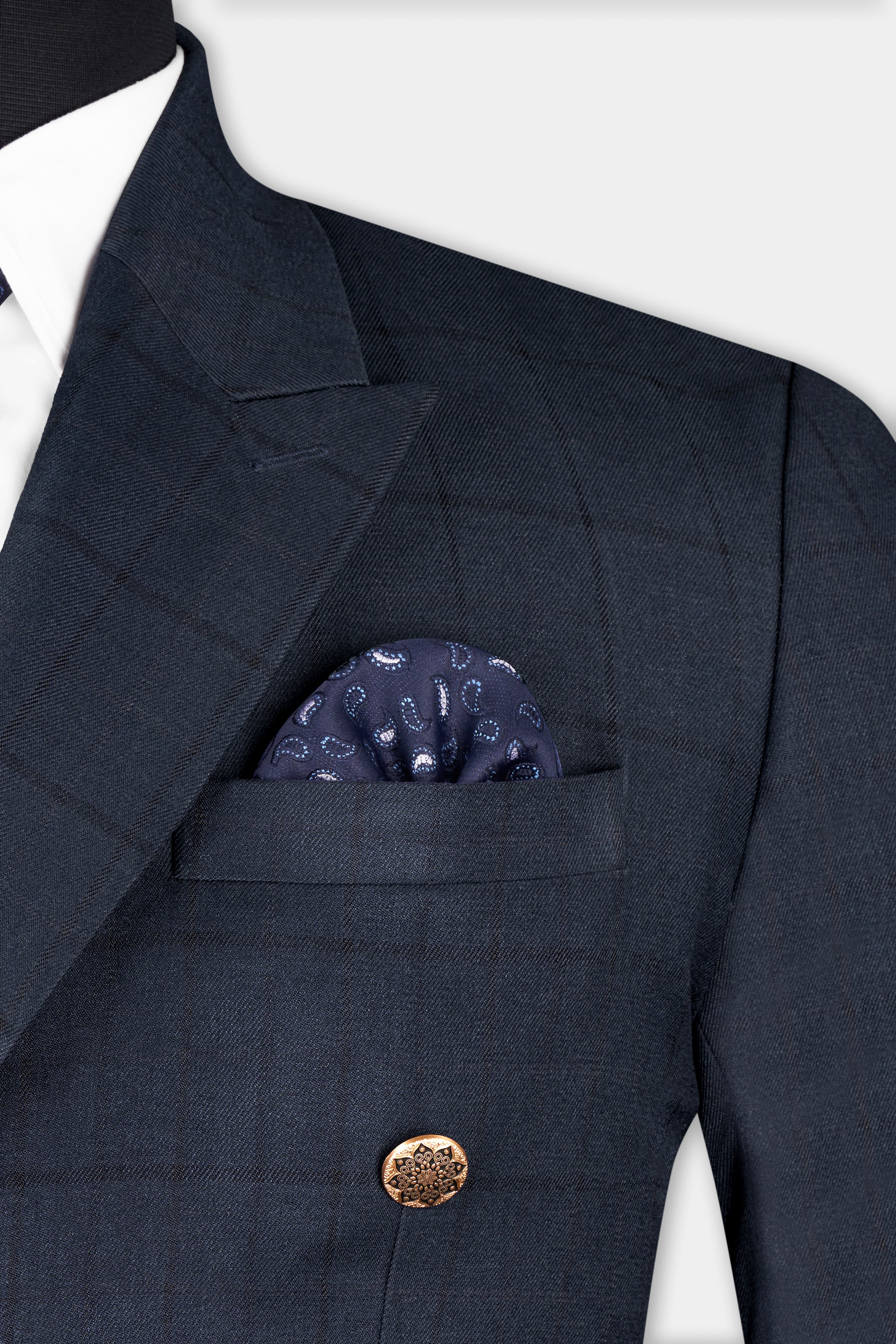 Shark Blue Subtle Windowpane Double-Breasted Blazer