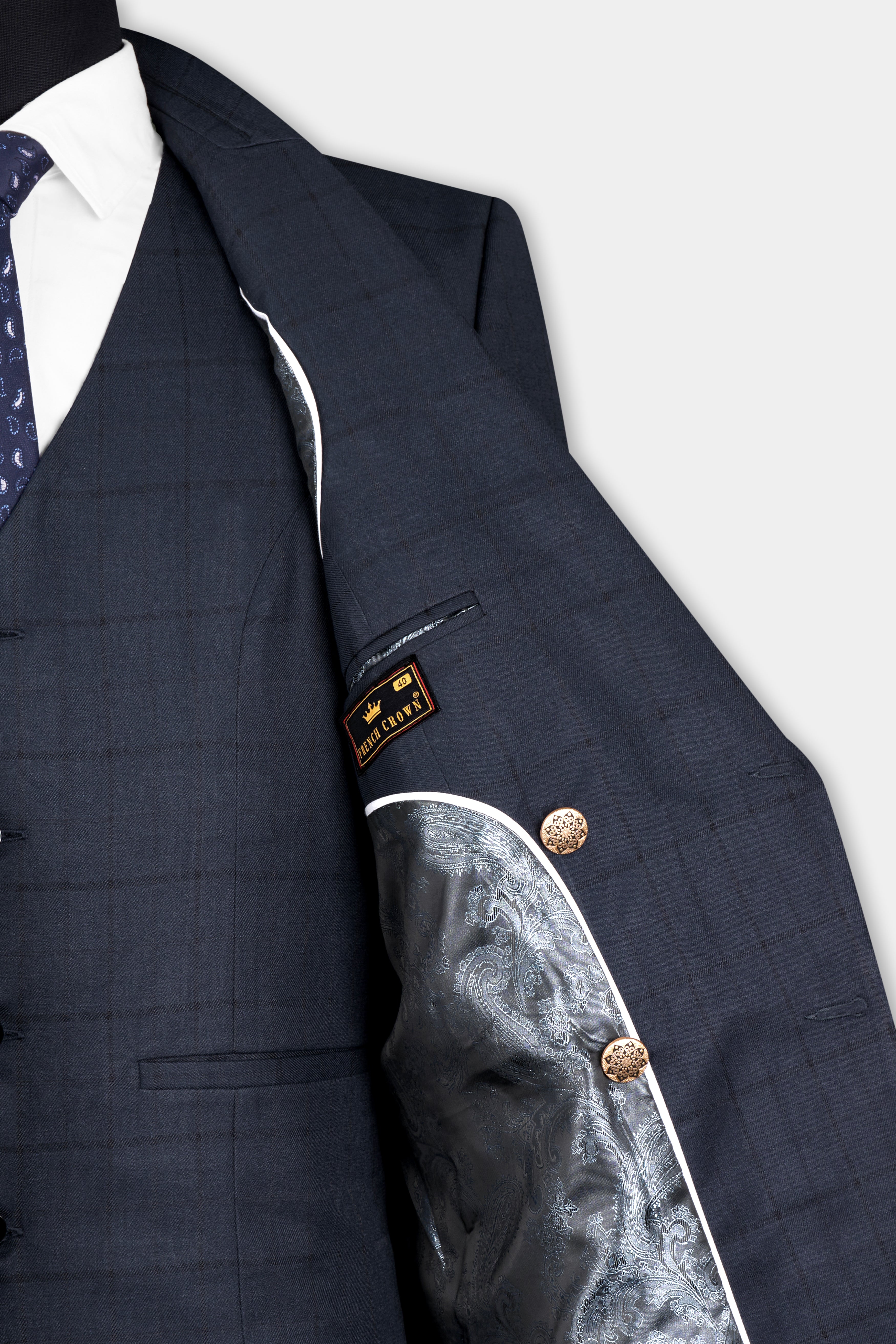 Shark Blue Subtle Windowpane Double-Breasted Blazer