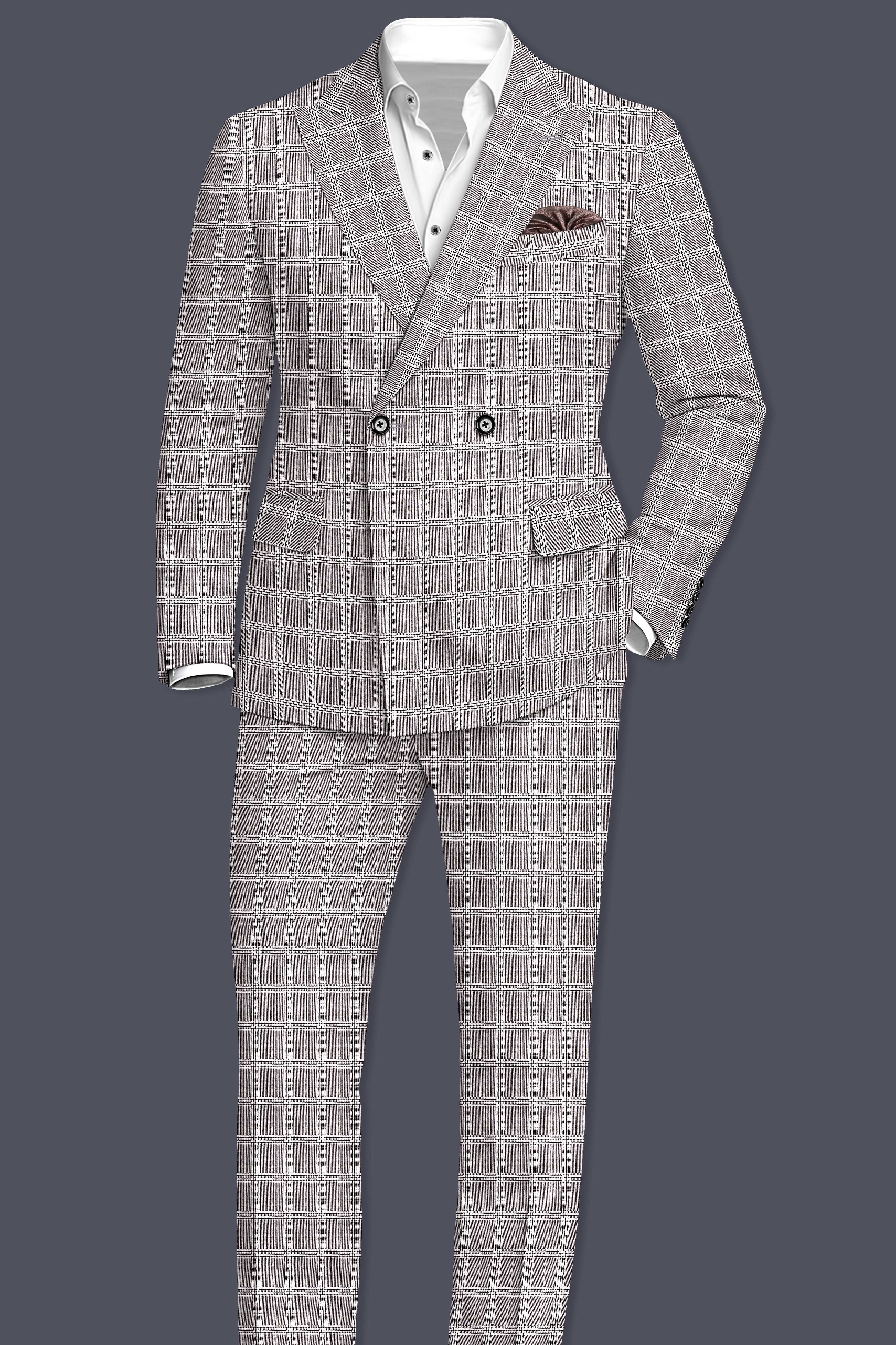 Bronco Gray and White Plaid Double Breasted Blazer