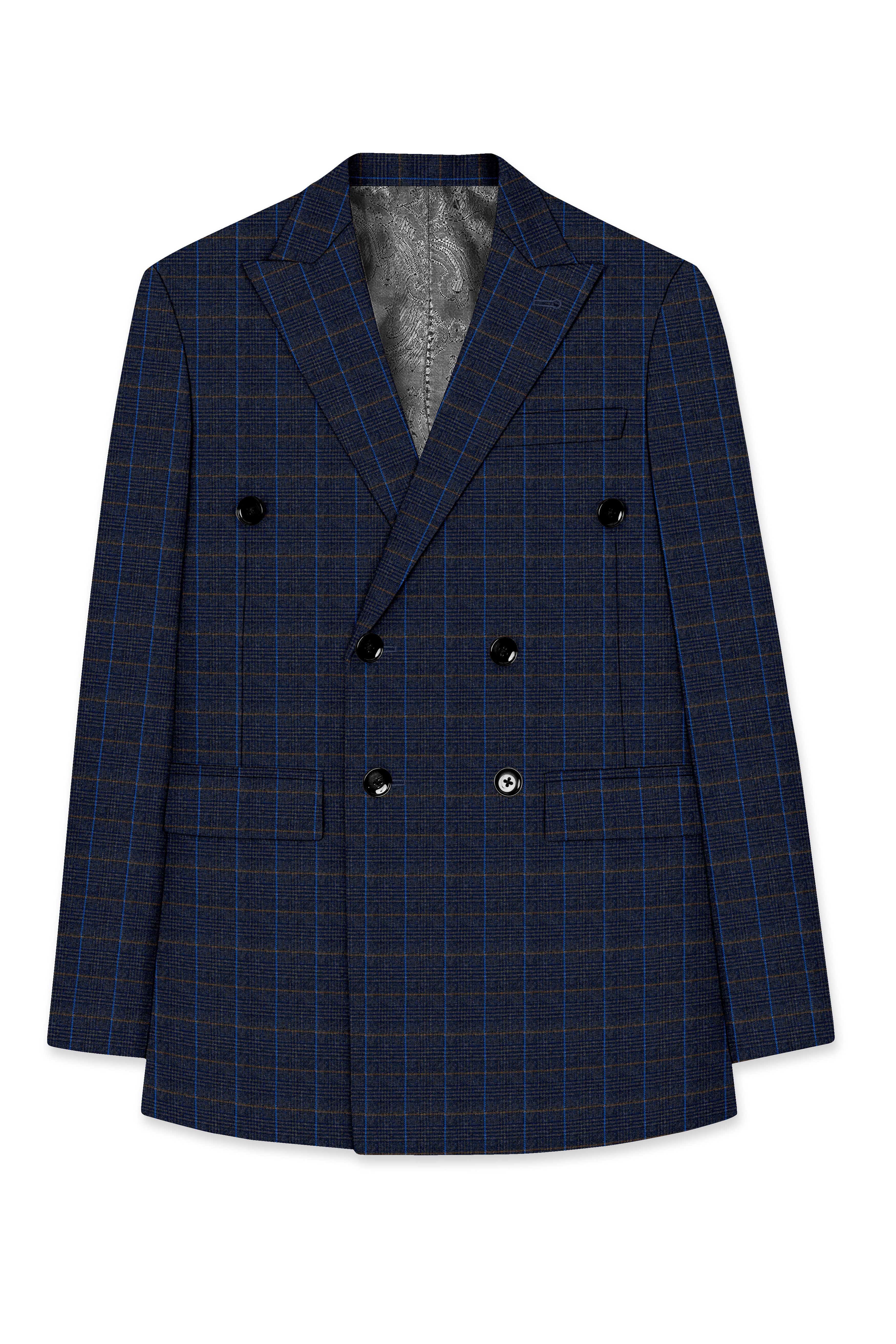 Iridium Gray Windowpane Double Breasted Blazer