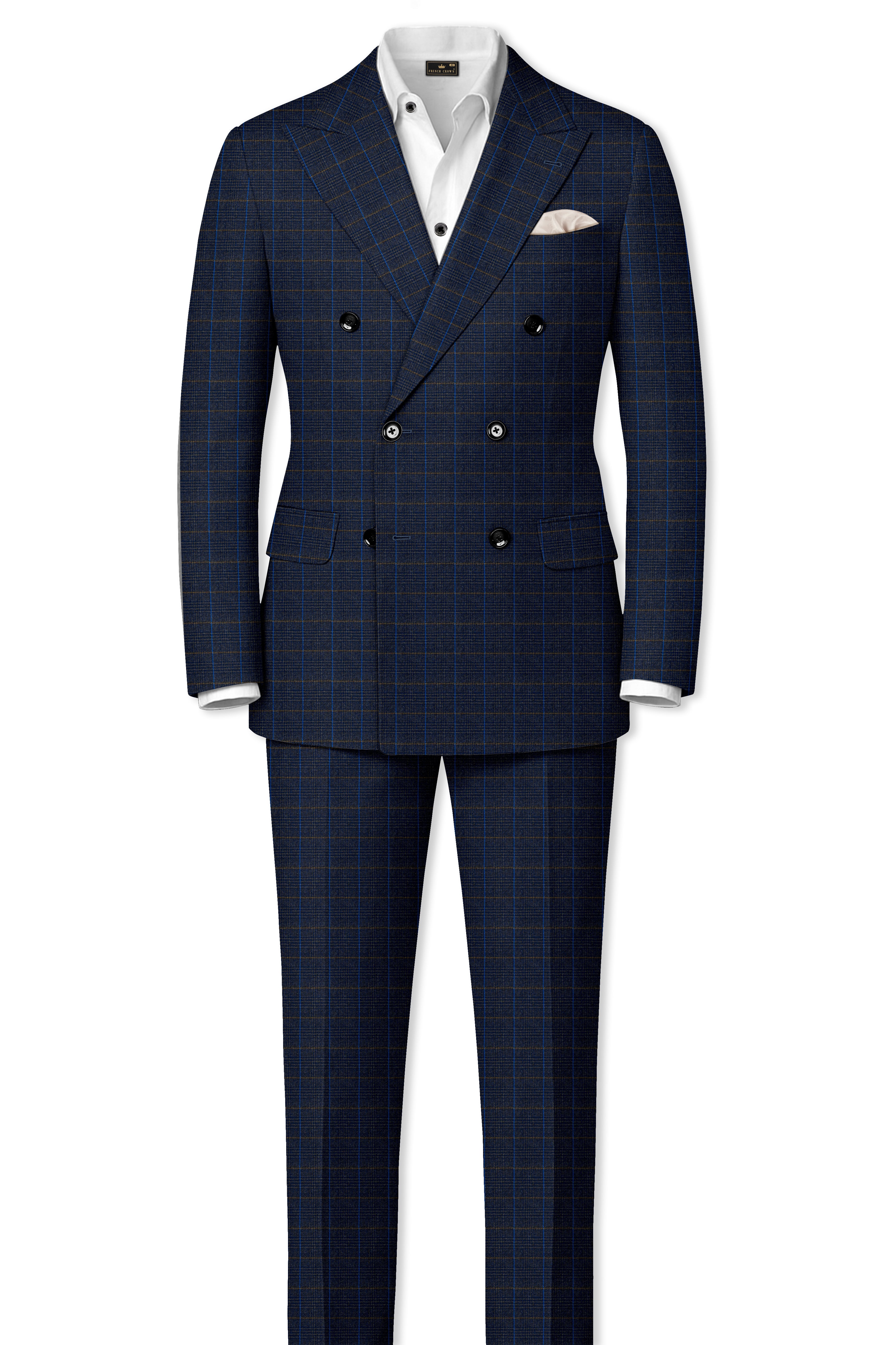 Iridium Gray Windowpane Double Breasted Blazer