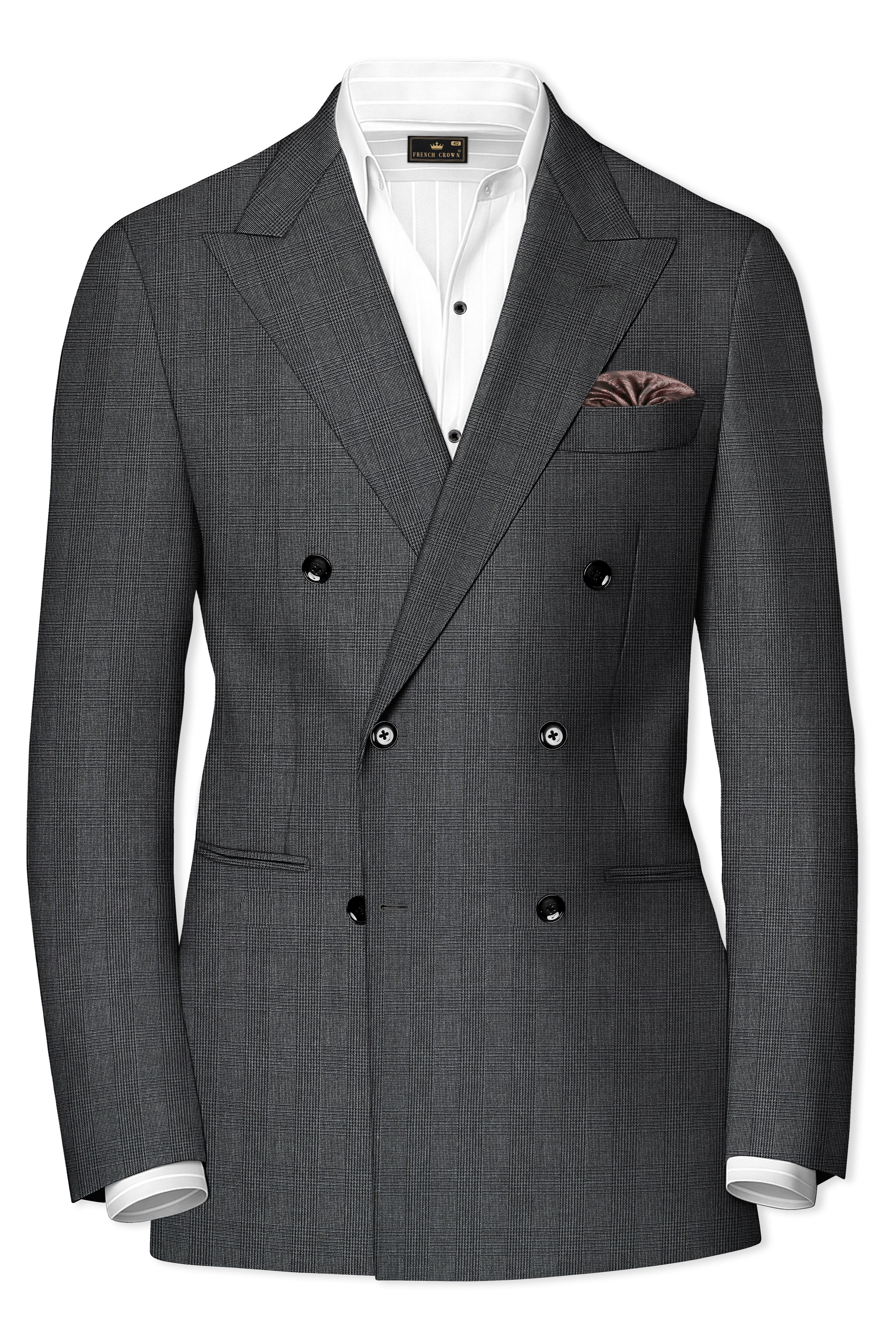 Tundora Dark Gray Subtle Plaid Double-Breasted Blazer