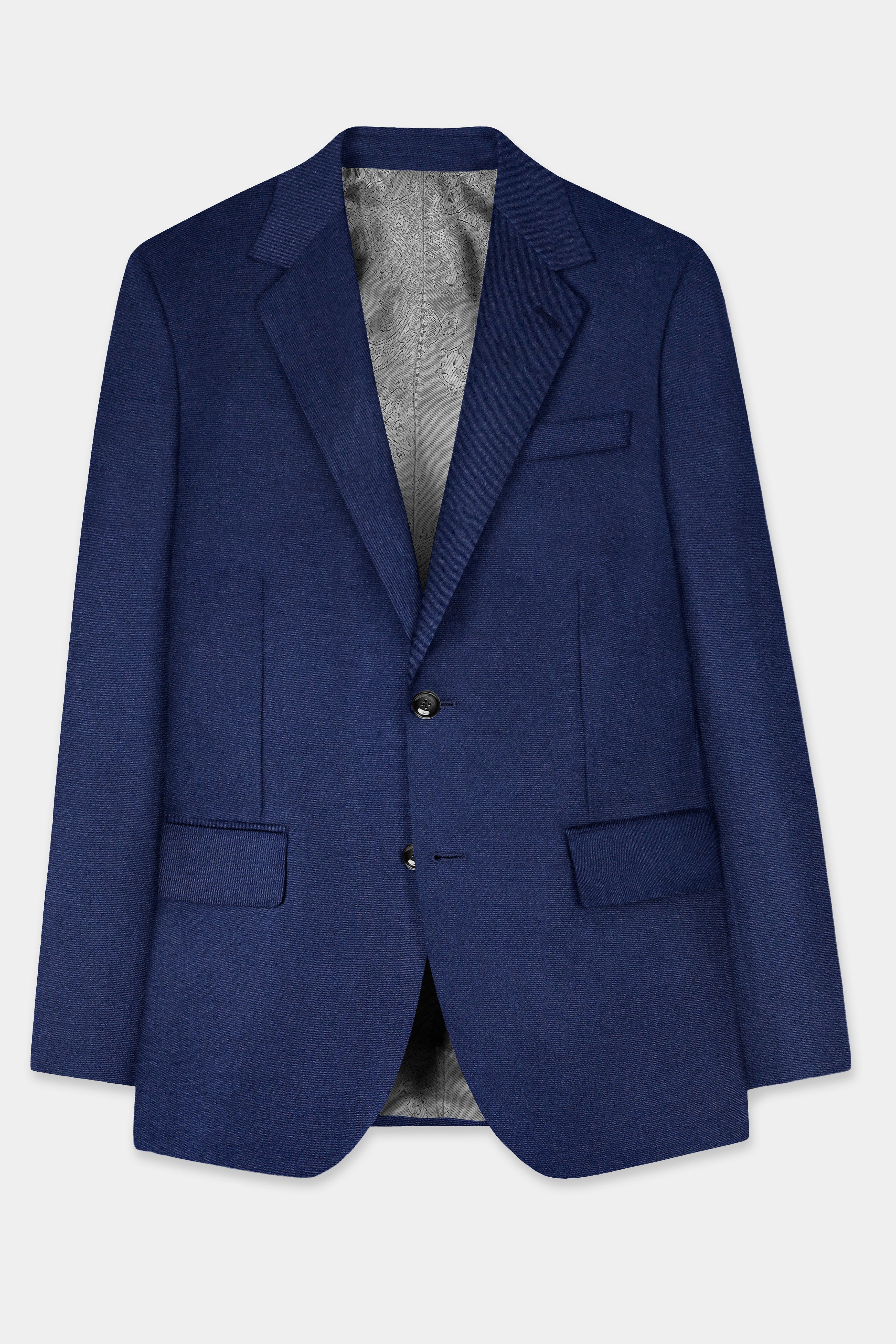Midnight Blue Wool Rich Single Breasted Blazer