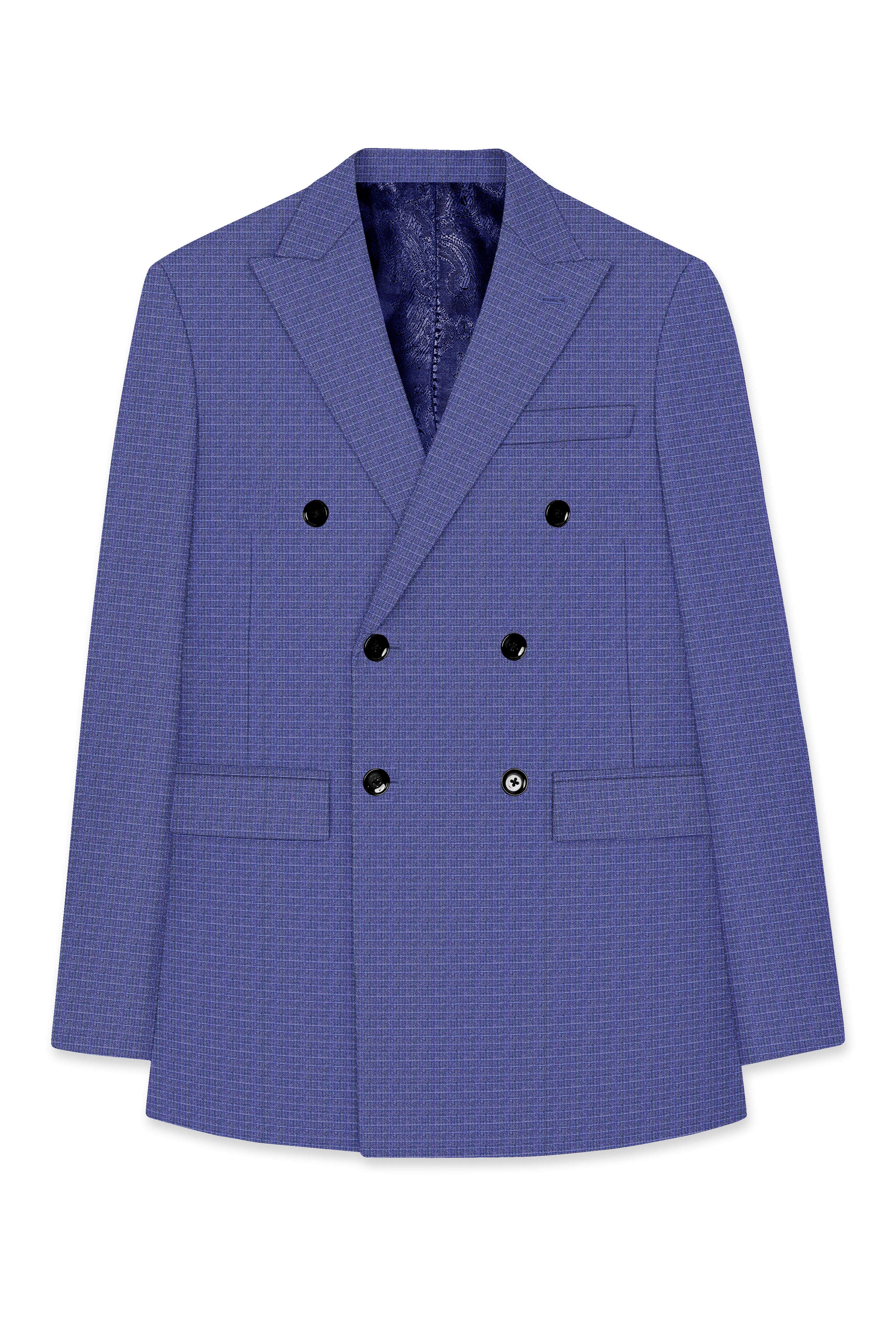 Scampi Blue and Muesli Brown Plaid Wool Rich Cross Placket Bandhgala Blazer