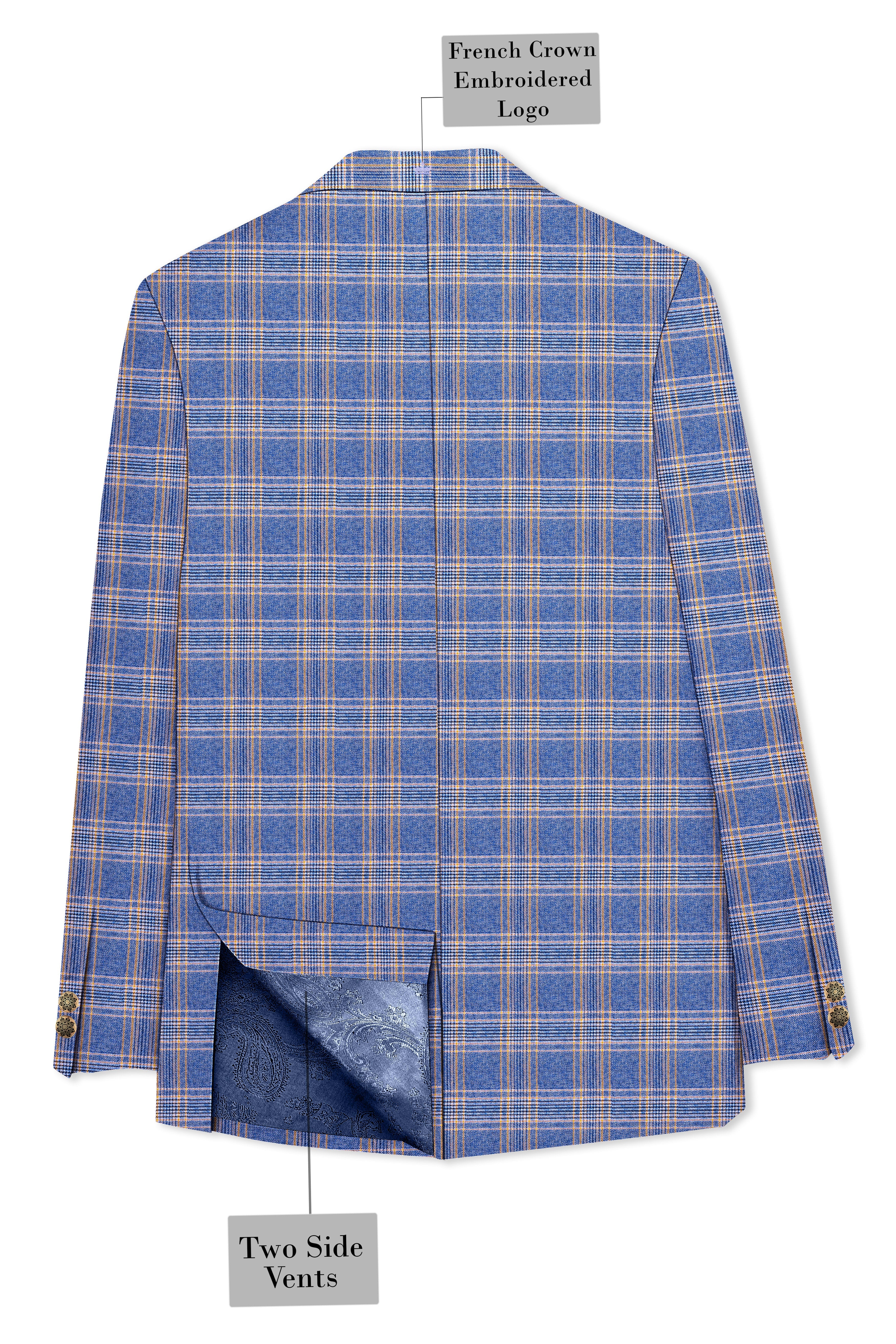 Scampi Blue and Muesli Brown Plaid Wool Rich Cross Placket Bandhgala Blazer