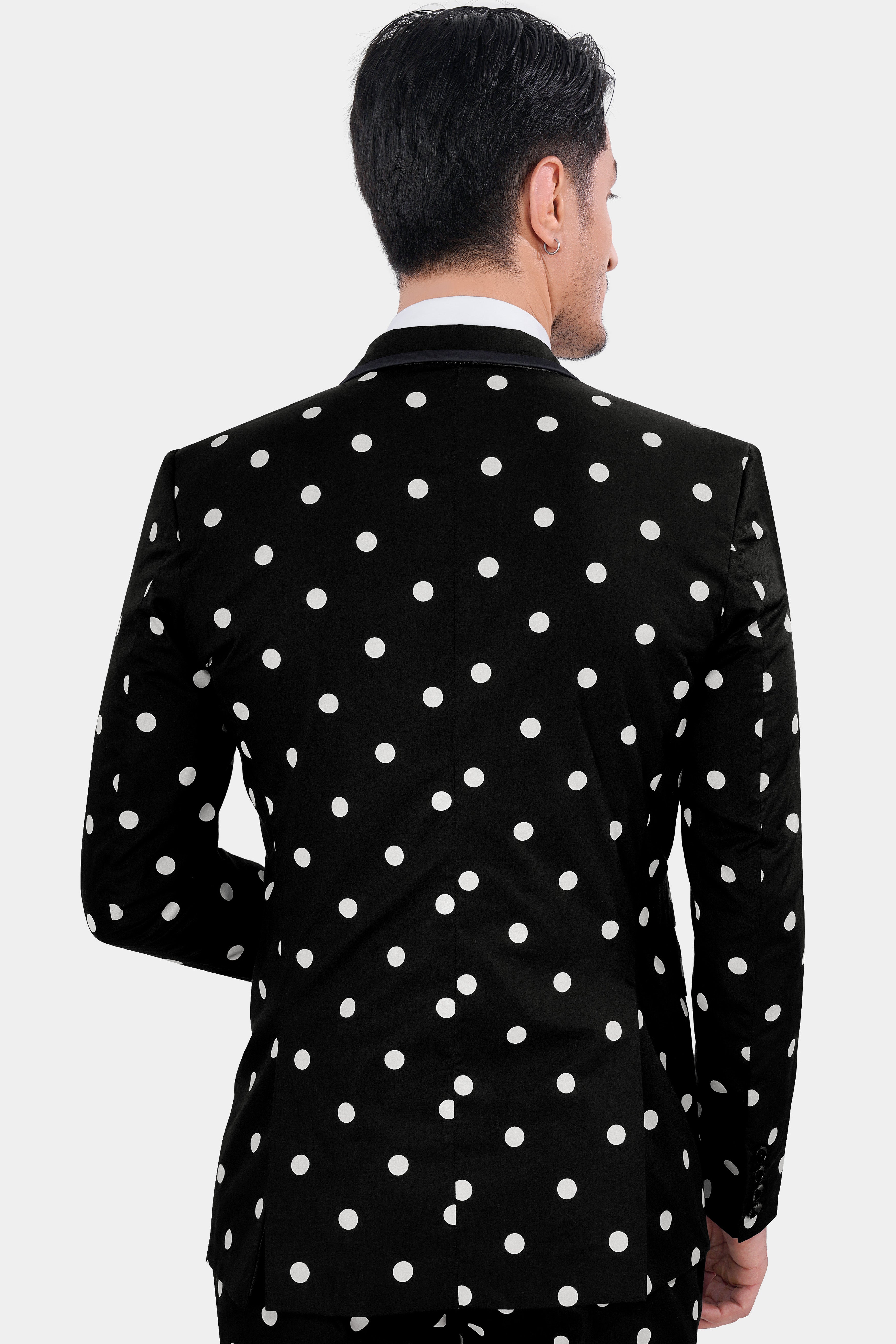 Jade Black with White Polka Dotted Premium Cotton Designer Blazer