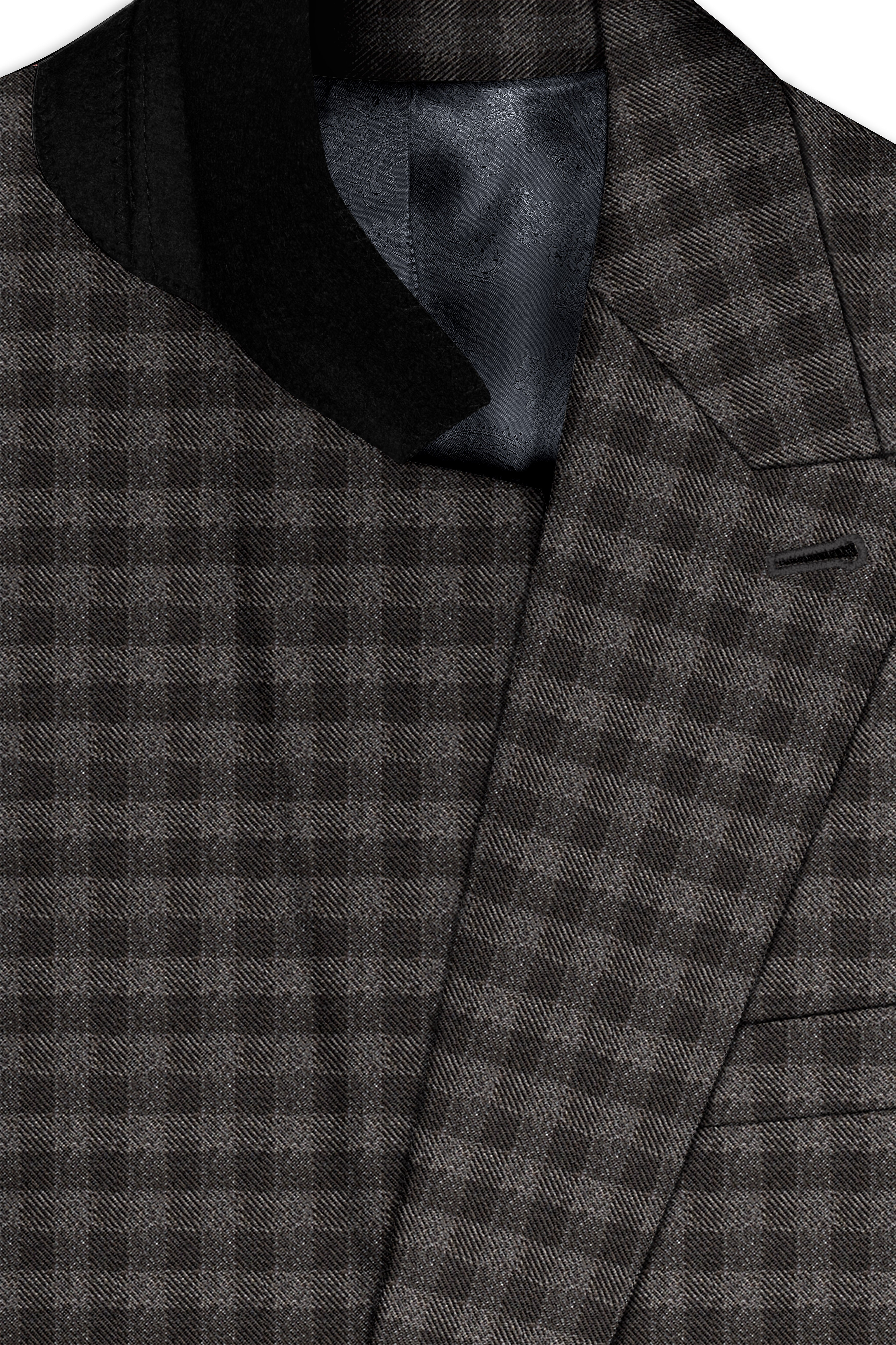 Jade Black and Storm Brown Checkered Wool Rich Double Breasted Blazer