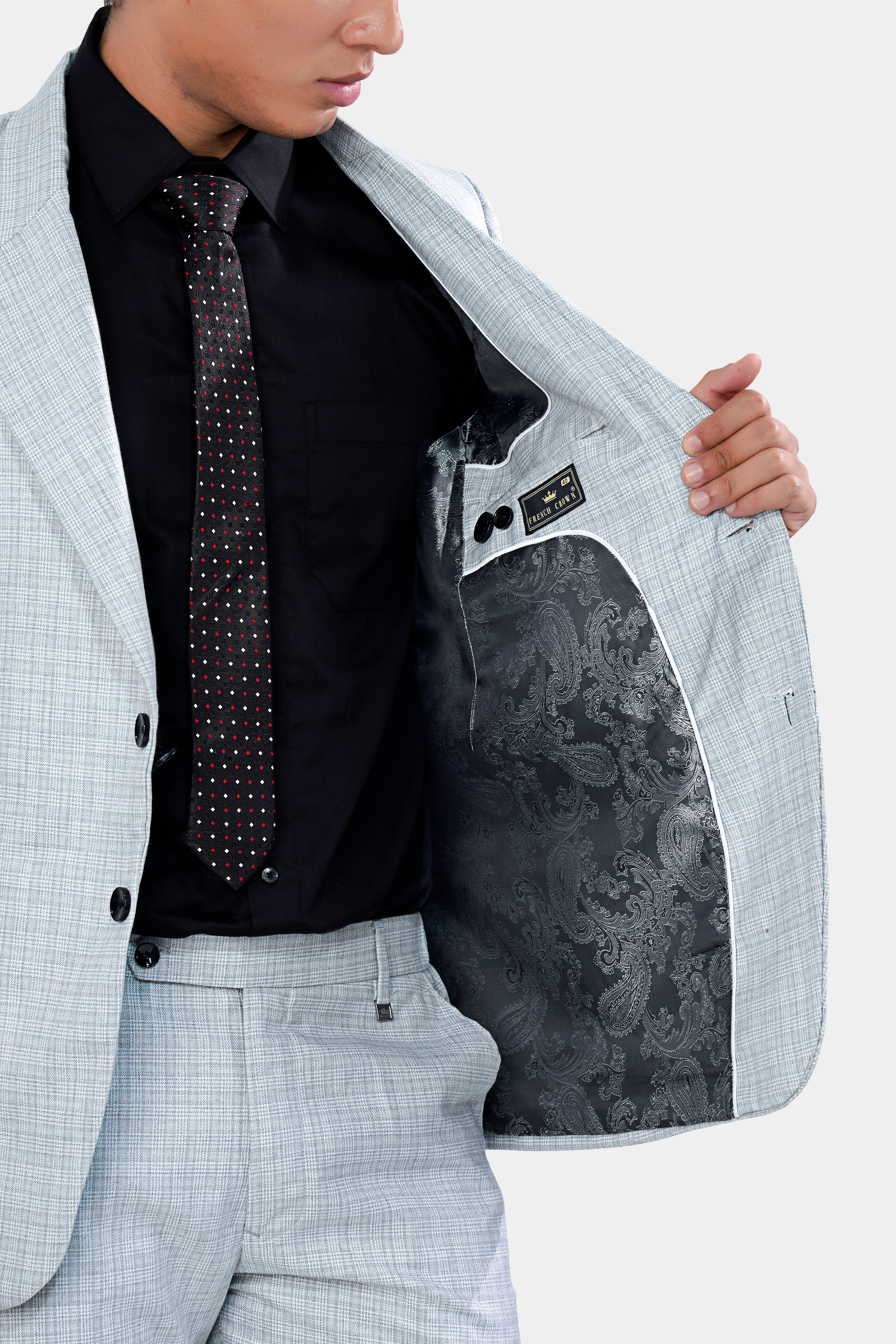 Tiara Gray Checkered with Embroidered Wool Rich Designer Blazer BL2929-SB-PP-D58-36, BL2929-SB-PP-D58-38, BL2929-SB-PP-D58-40, BL2929-SB-PP-D58-42, BL2929-SB-PP-D58-44, BL2929-SB-PP-D58-46, BL2929-SB-PP-D58-48, BL2929-SB-PP-D58-50, BL2929-SB-PP-D58-52, BL2929-SB-PP-D58-54, BL2929-SB-PP-D58-56, BL2929-SB-PP-D58-58, BL2929-SB-PP-D58-60