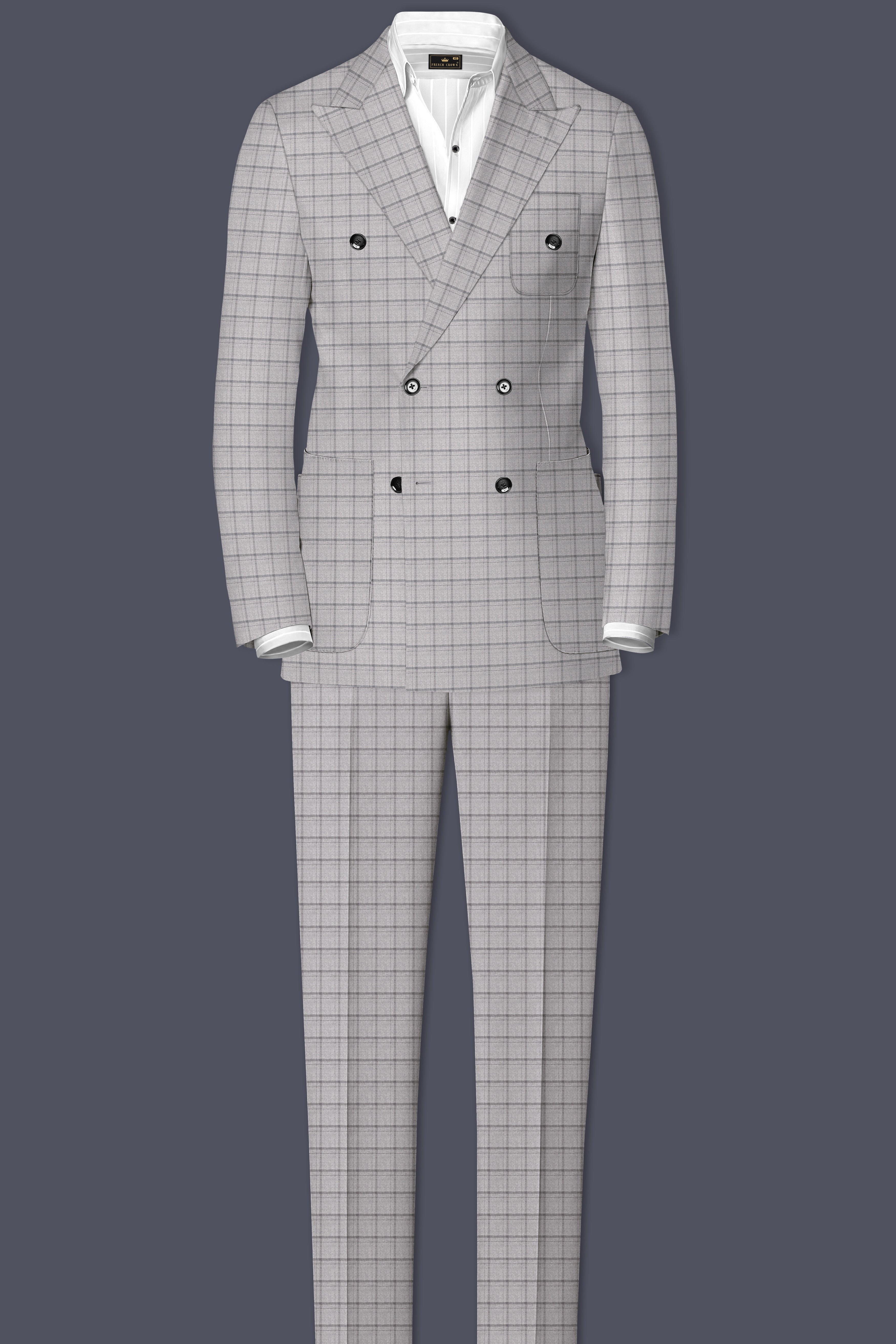 Boulder Gray Checkered Wool Rich Double Breasted Blazer