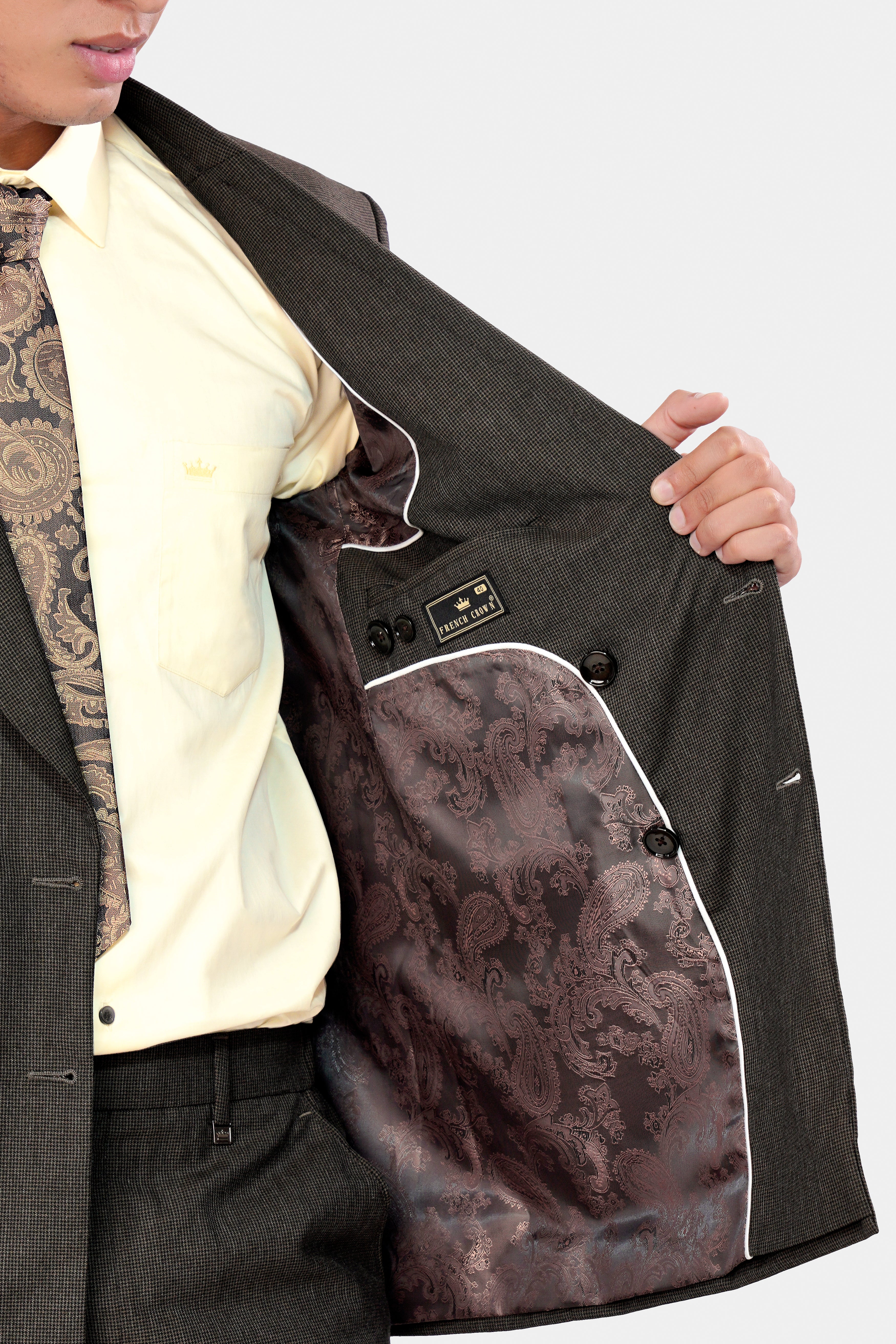 Taupe Brown Wool Rich Double Breasted Designer Blazer BL2933-DB-D74-36, BL2933-DB-D74-38, BL2933-DB-D74-40, BL2933-DB-D74-42, BL2933-DB-D74-44, BL2933-DB-D74-46, BL2933-DB-D74-48, BL2933-DB-D74-50, BL2933-DB-D74-52, BL2933-DB-D74-54, BL2933-DB-D74-56, BL2933-DB-D74-58, BL2933-DB-D74-60