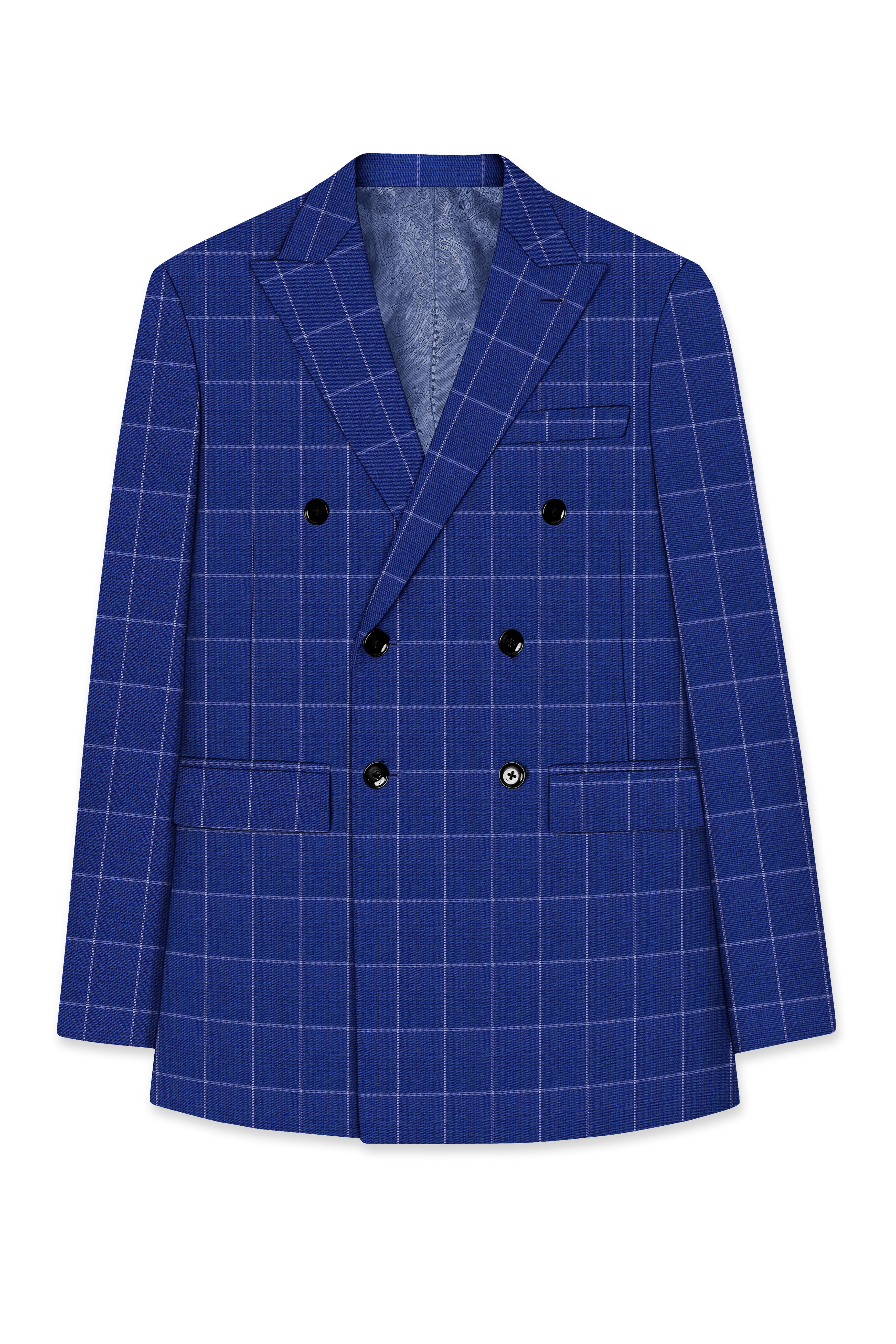 Rhino Blue Windowpane Wool Rich Double Breasted Blazer