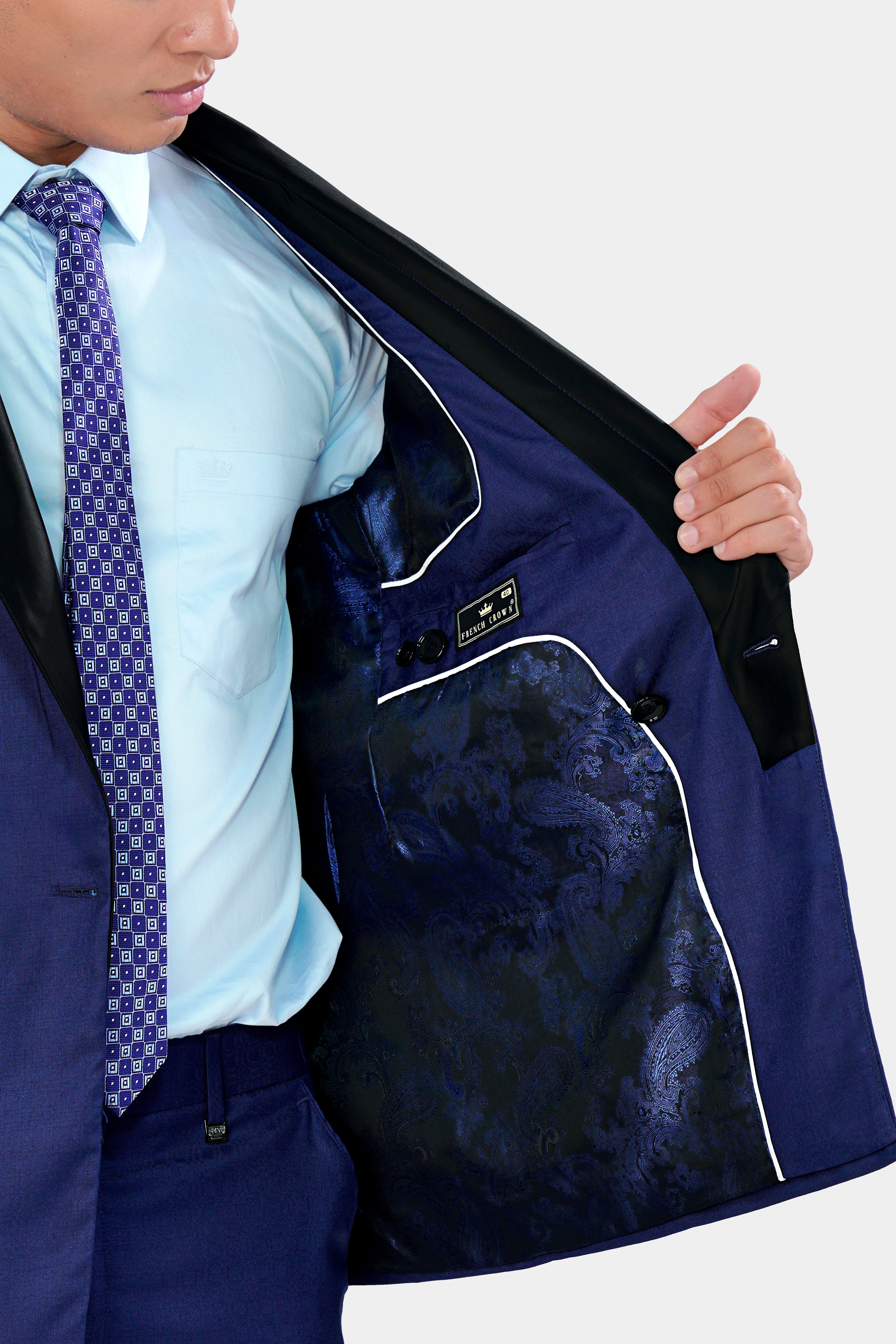 Cloud Burst Blue Wool Rich Double Breasted Tuxedo Designer Blazer BL2946-DB-D6-36, BL2946-DB-D6-38, BL2946-DB-D6-40, BL2946-DB-D6-42, BL2946-DB-D6-44, BL2946-DB-D6-46, BL2946-DB-D6-48, BL2946-DB-D6-50, BL2946-DB-D6-52, BL2946-DB-D6-54, BL2946-DB-D6-56, BL2946-DB-D6-58, BL2946-DB-D6-60
