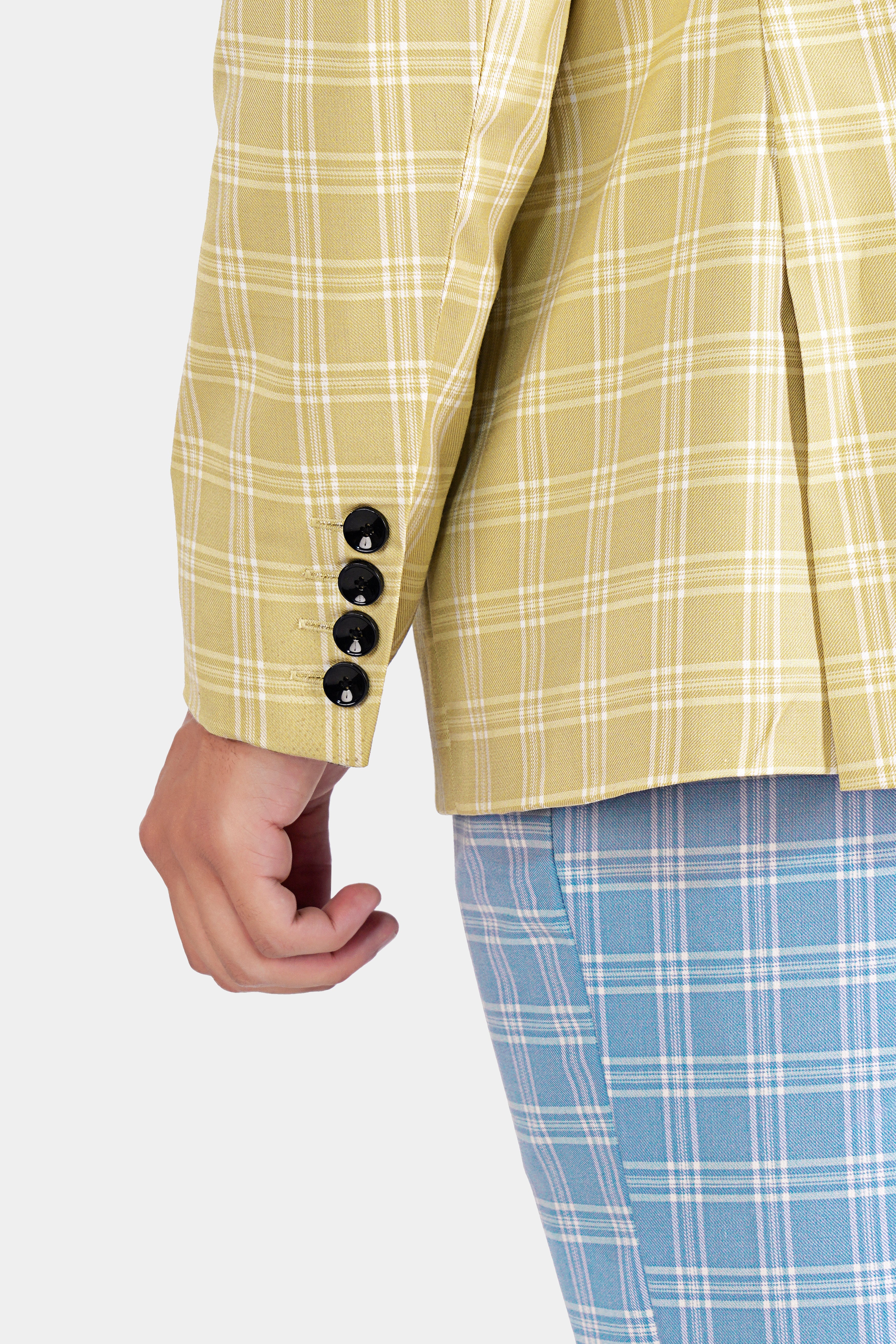 Casper Blue and Brandy Brown Plaid Wool Rich Cross Buttoned Bandhgala Designer Blazer BL2959-CBG-D61-36, BL2959-CBG-D61-38, BL2959-CBG-D61-40, BL2959-CBG-D61-42, BL2959-CBG-D61-44, BL2959-CBG-D61-46, BL2959-CBG-D61-48, BL2959-CBG-D61-50, BL2959-CBG-D61-52, BL2959-CBG-D61-54, BL2959-CBG-D61-56, BL2959-CBG-D61-58, BL2959-CBG-D61-60