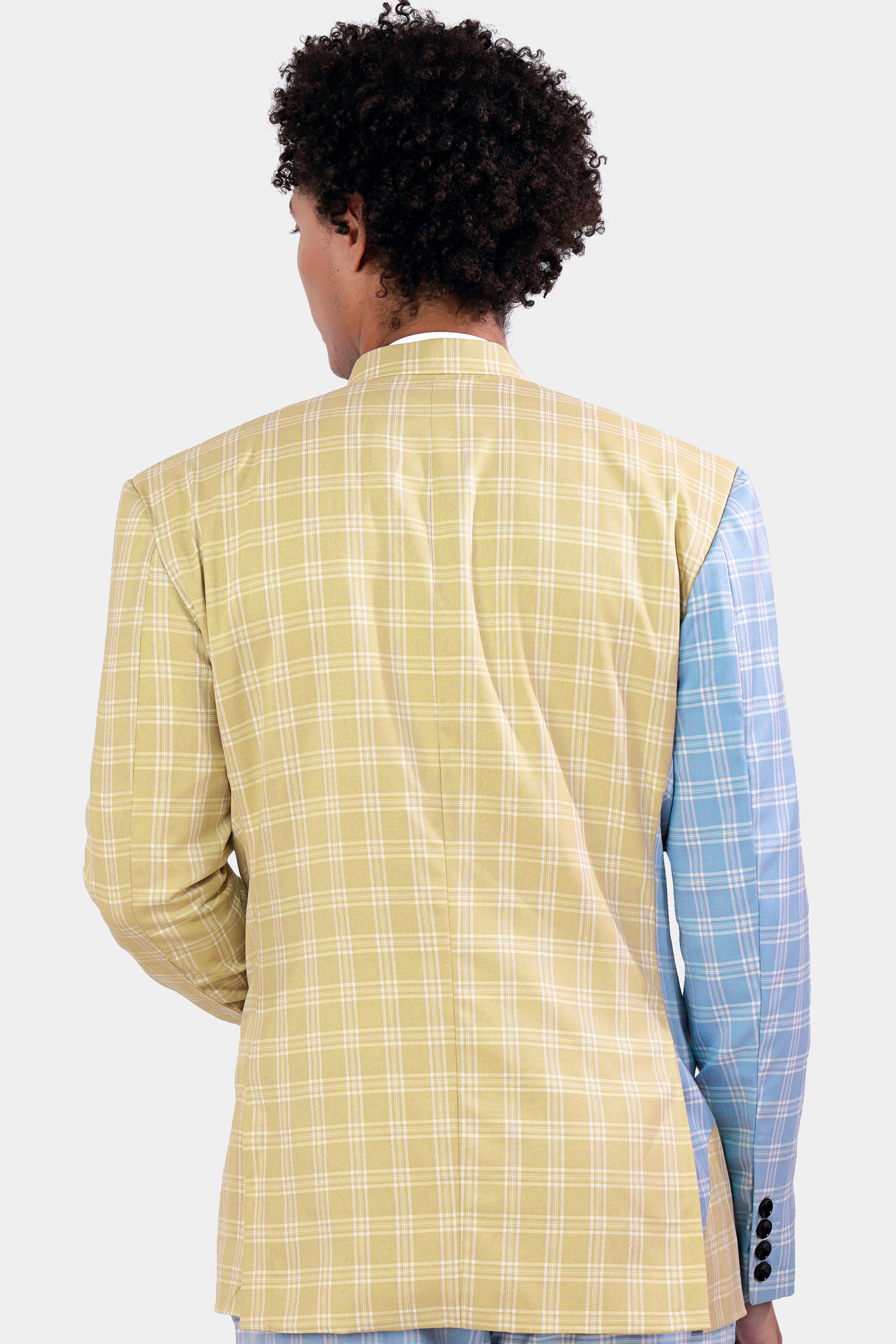 Casper Blue and Brandy Brown Plaid Wool Rich Cross Buttoned Bandhgala Designer Blazer BL2959-CBG-D61-36, BL2959-CBG-D61-38, BL2959-CBG-D61-40, BL2959-CBG-D61-42, BL2959-CBG-D61-44, BL2959-CBG-D61-46, BL2959-CBG-D61-48, BL2959-CBG-D61-50, BL2959-CBG-D61-52, BL2959-CBG-D61-54, BL2959-CBG-D61-56, BL2959-CBG-D61-58, BL2959-CBG-D61-60