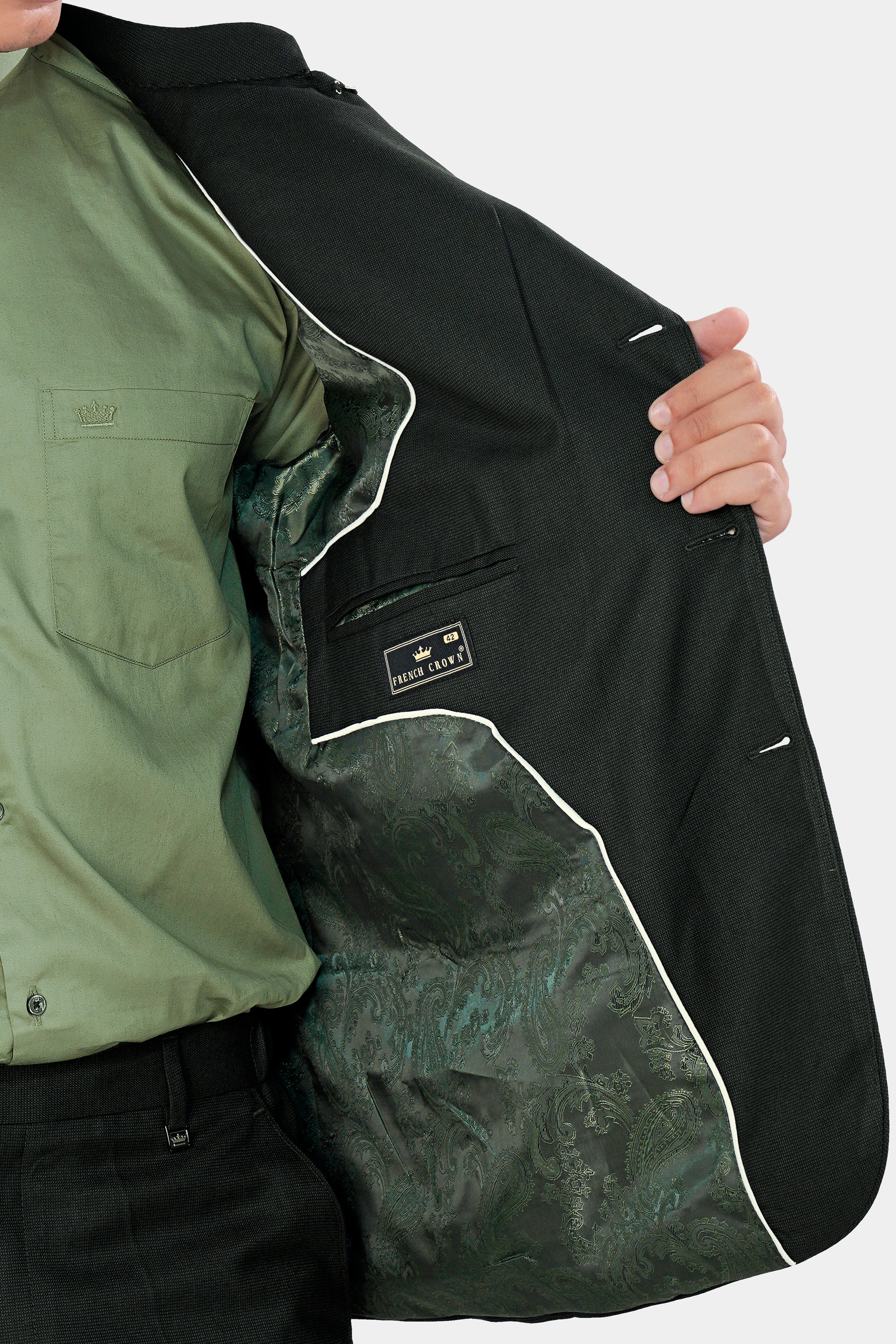 Kaitoke Green Wool Rich Cross Buttoned Bandhgala Blazer BL2961-CBG-36, BL2961-CBG-38, BL2961-CBG-40, BL2961-CBG-42, BL2961-CBG-44, BL2961-CBG-46, BL2961-CBG-48, BL2961-CBG-50, BL2961-CBG-52, BL2961-CBG-54, BL2961-CBG-56, BL2961-CBG-58, BL2961-CBG-60