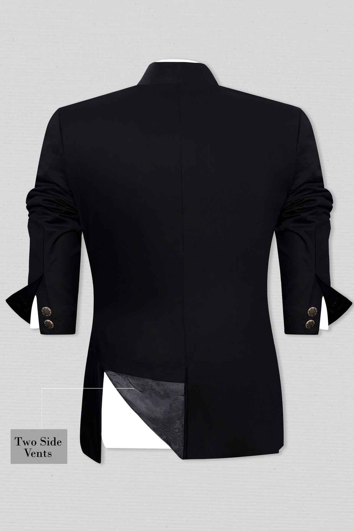 Jade Black Stretchable Wool Rich Bandhgala Designer Blazer