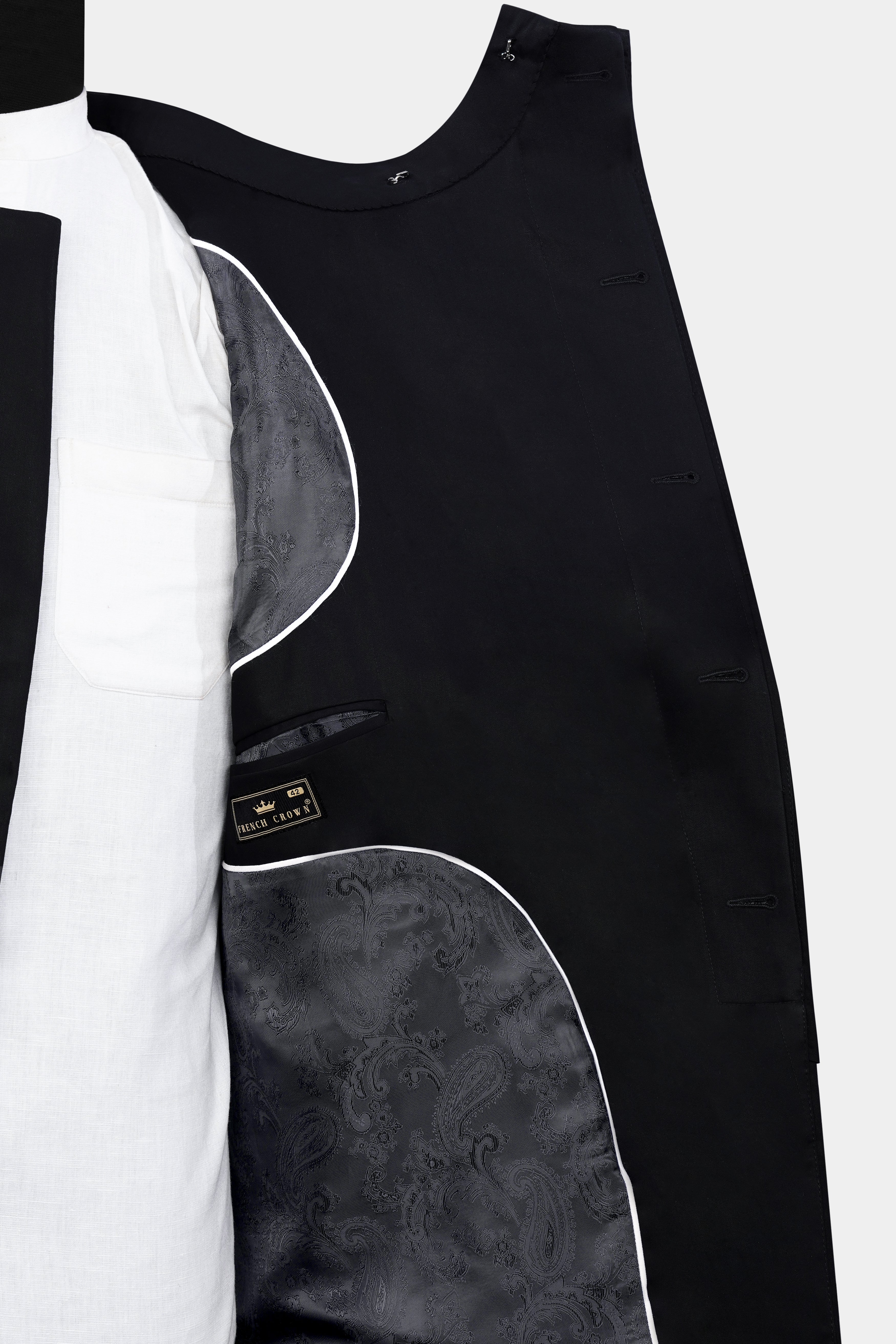 Jade Black Wool Rich Bandhgala Designer Blazer BL2979-D174-36, BL2979-D174-38, BL2979-D174-40, BL2979-D174-42, BL2979-D174-44, BL2979-D174-46, BL2979-D174-48, BL2979-D174-50, BL2979-D174-52, BL2979-D174-54, BL2979-D174-56, BL2979-D174-58, BL2979-D174-60