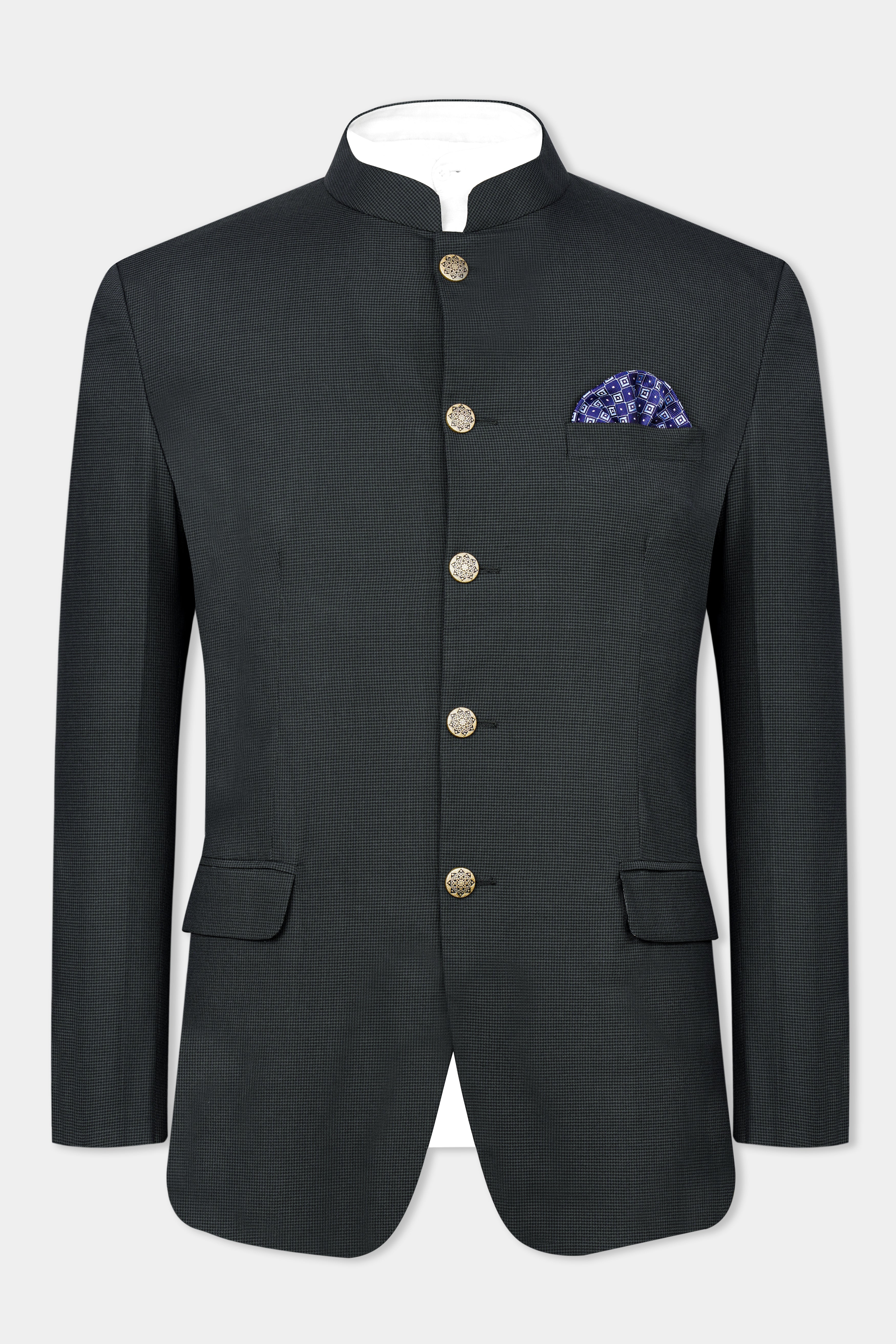 Gunmetal Gray Wool Rich Bandhgala Blazer BL2982-BG-36, BL2982-BG-38, BL2982-BG-40, BL2982-BG-42, BL2982-BG-44, BL2982-BG-46, BL2982-BG-48, BL2982-BG-50, BL2982-BG-52, BL2982-BG-54, BL2982-BG-56, BL2982-BG-58, BL2982-BG-60