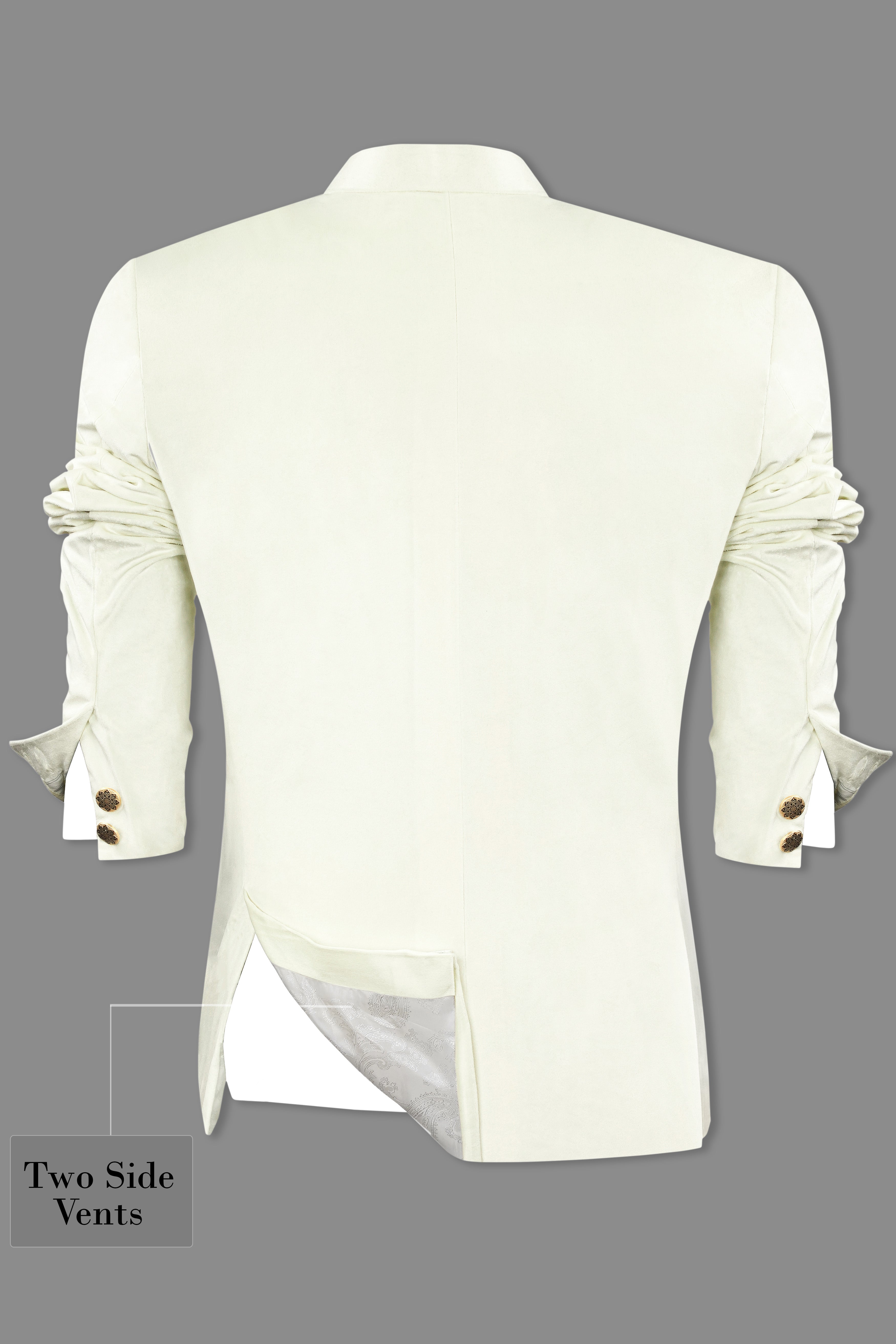 Merino Cream Bandhgala Velvet Blazer BL2987-BG-36, BL2987-BG-38, BL2987-BG-40, BL2987-BG-42, BL2987-BG-44, BL2987-BG-46, BL2987-BG-48, BL2987-BG-50, BL2987-BG-52, BL2987-BG-54, BL2987-BG-56, BL2987-BG-58, BL2987-BG-60