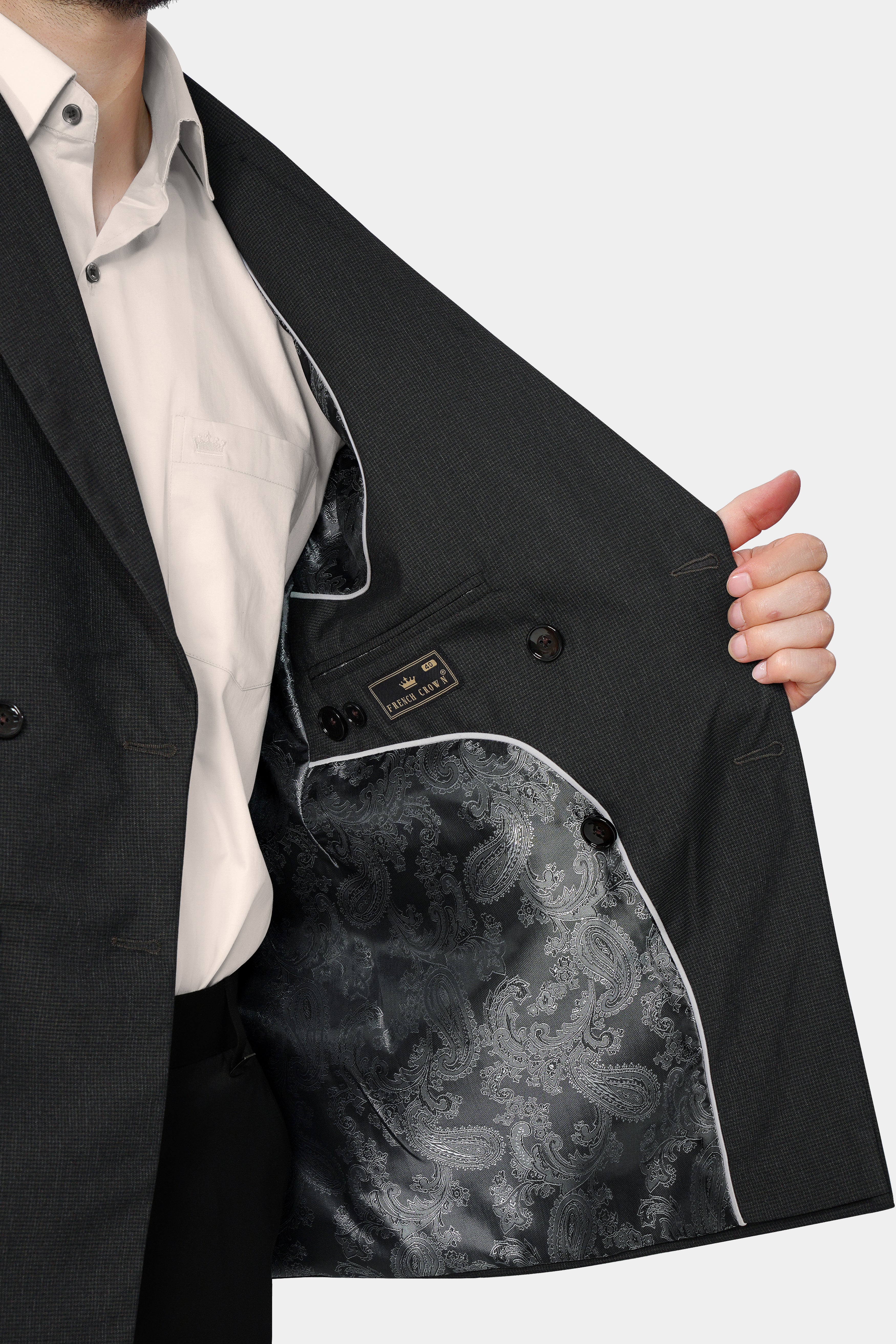 Zeus Black Wool Rich Double Breasted Blazer BL2996-DB-36, BL2996-DB-38, BL2996-DB-40, BL2996-DB-42, BL2996-DB-44, BL2996-DB-46, BL2996-DB-48, BL2996-DB-50, BL2996-DB-52, BL2996-DB-54, BL2996-DB-56, BL2996-DB-58, BL2996-DB-60