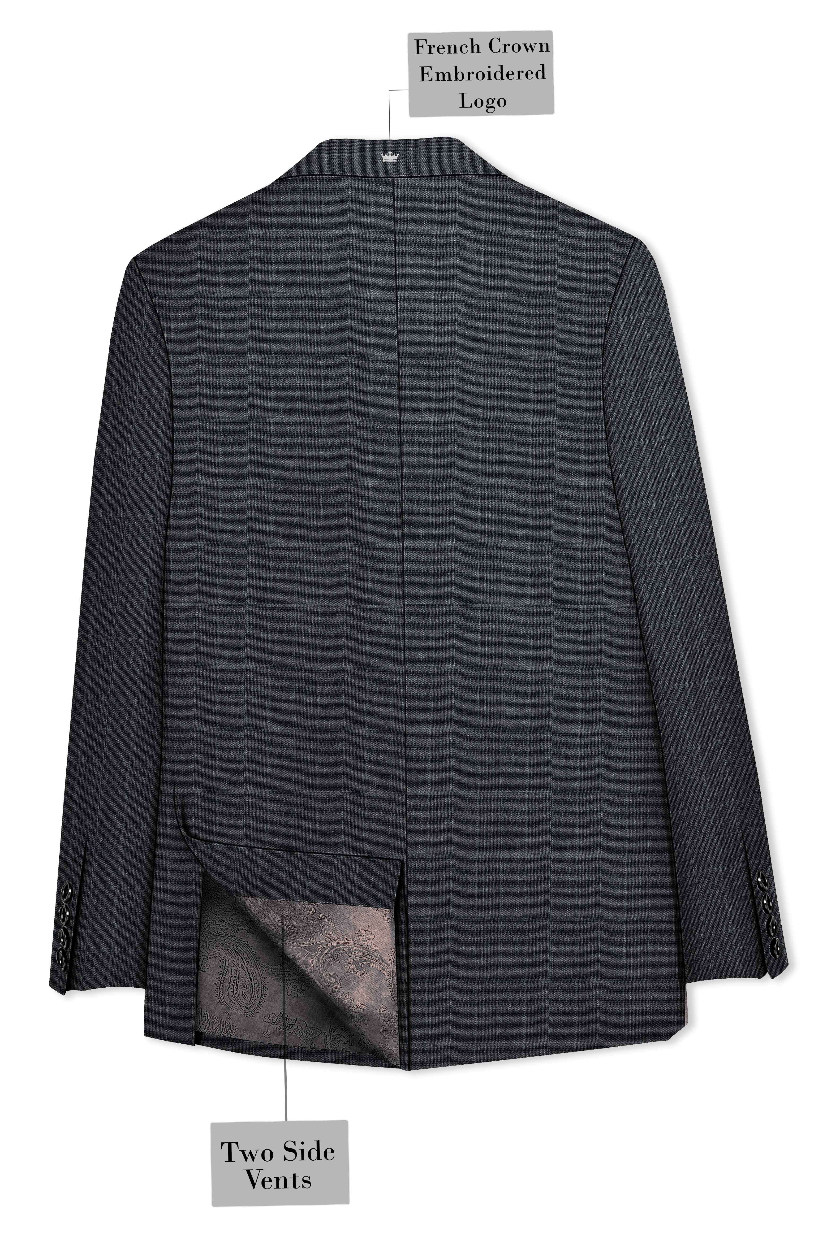 Flint Gray Subtle Checkered Wool Rich Double Breasted Blazer