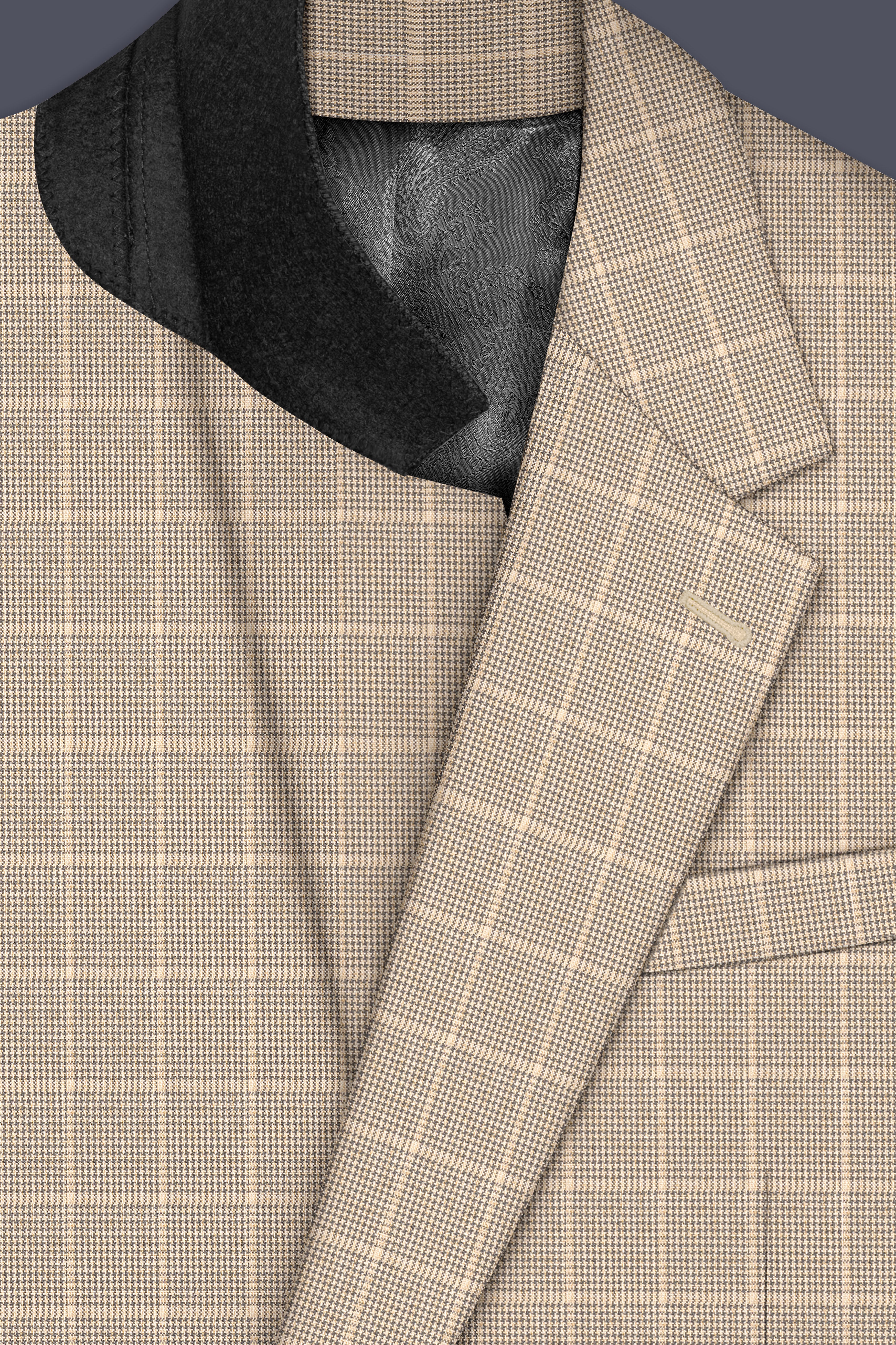 Apricot Brown Subtle Checkered Wool Rich Blazer