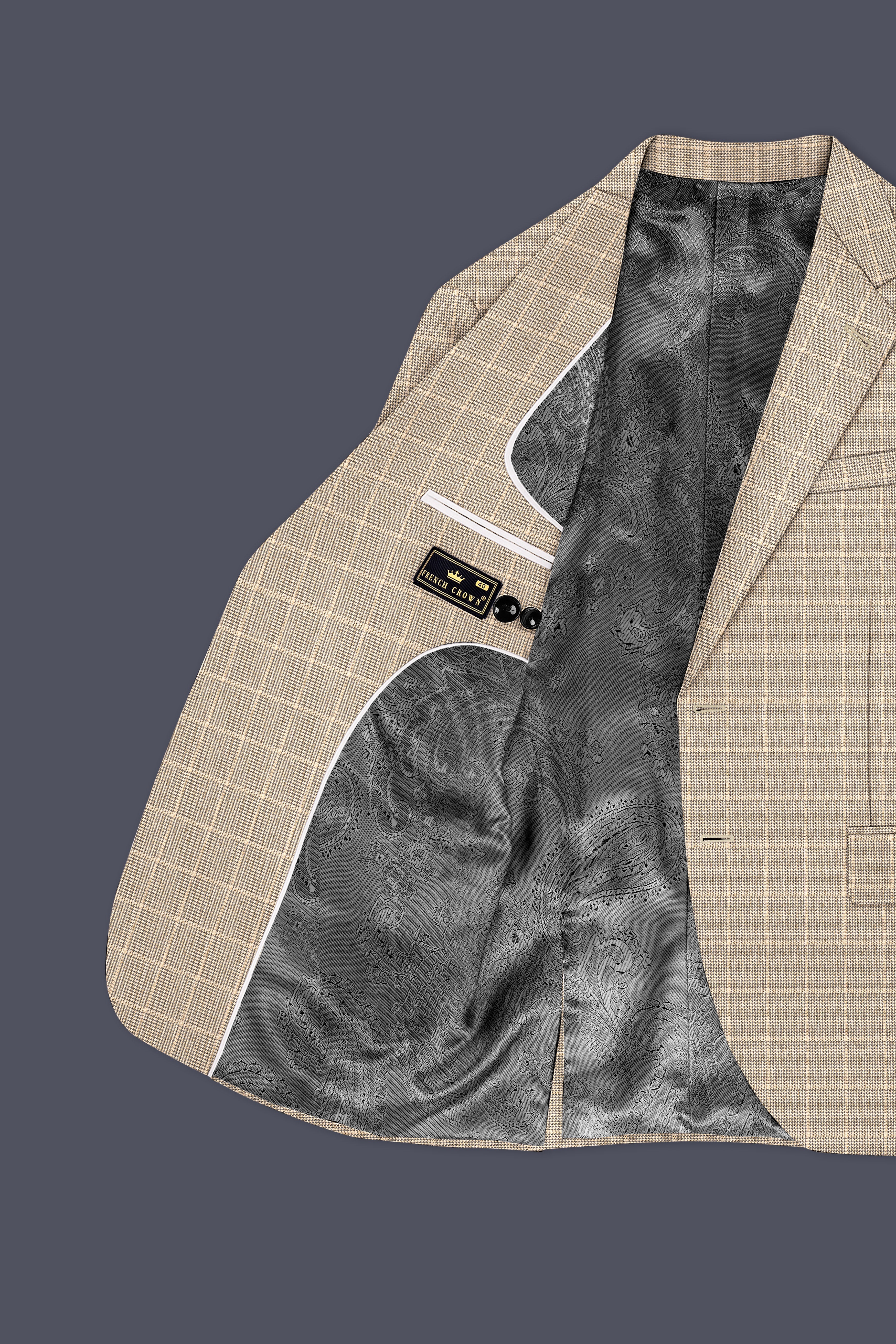 Apricot Brown Subtle Checkered Wool Rich Blazer