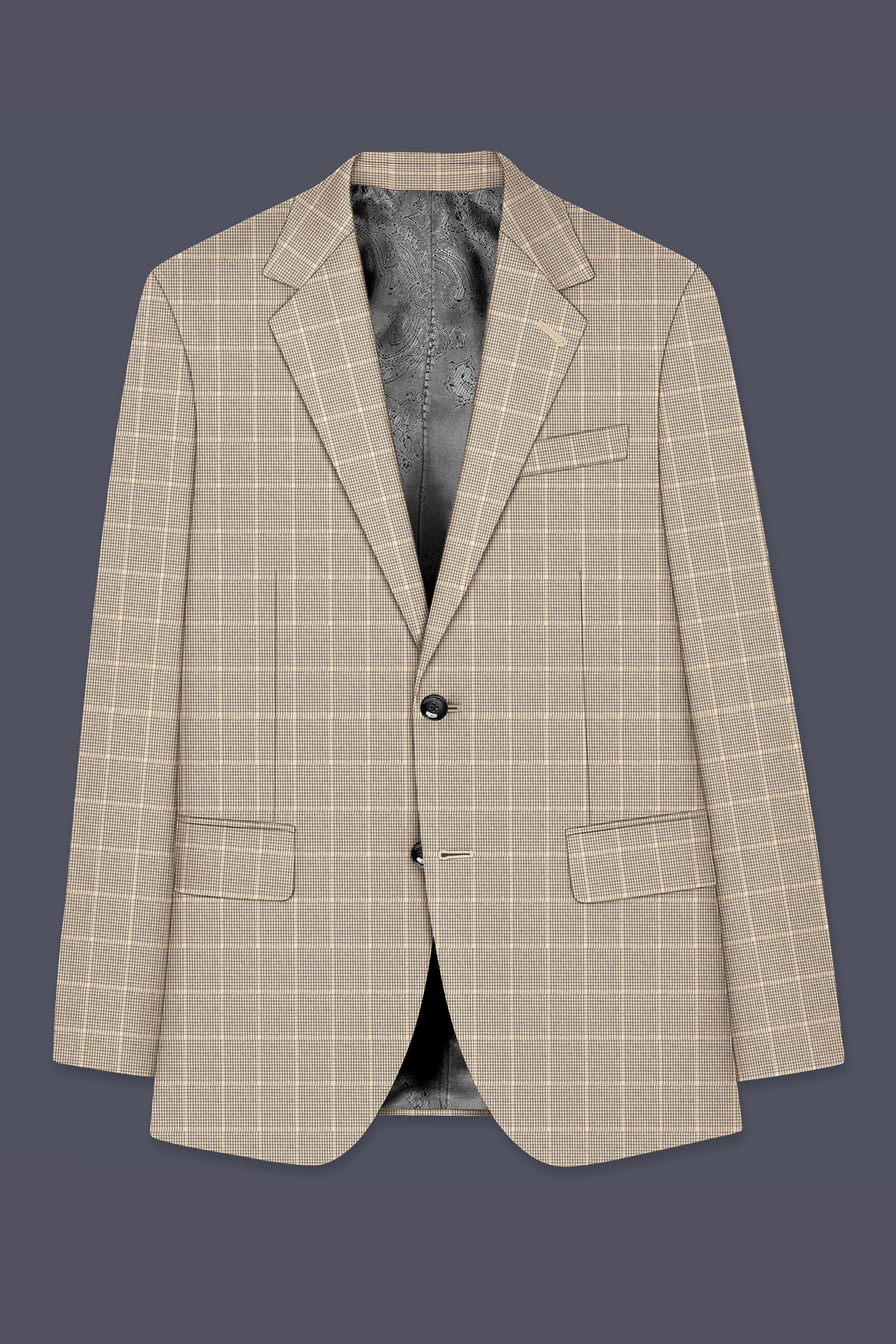 Apricot Brown Subtle Checkered Wool Rich Blazer