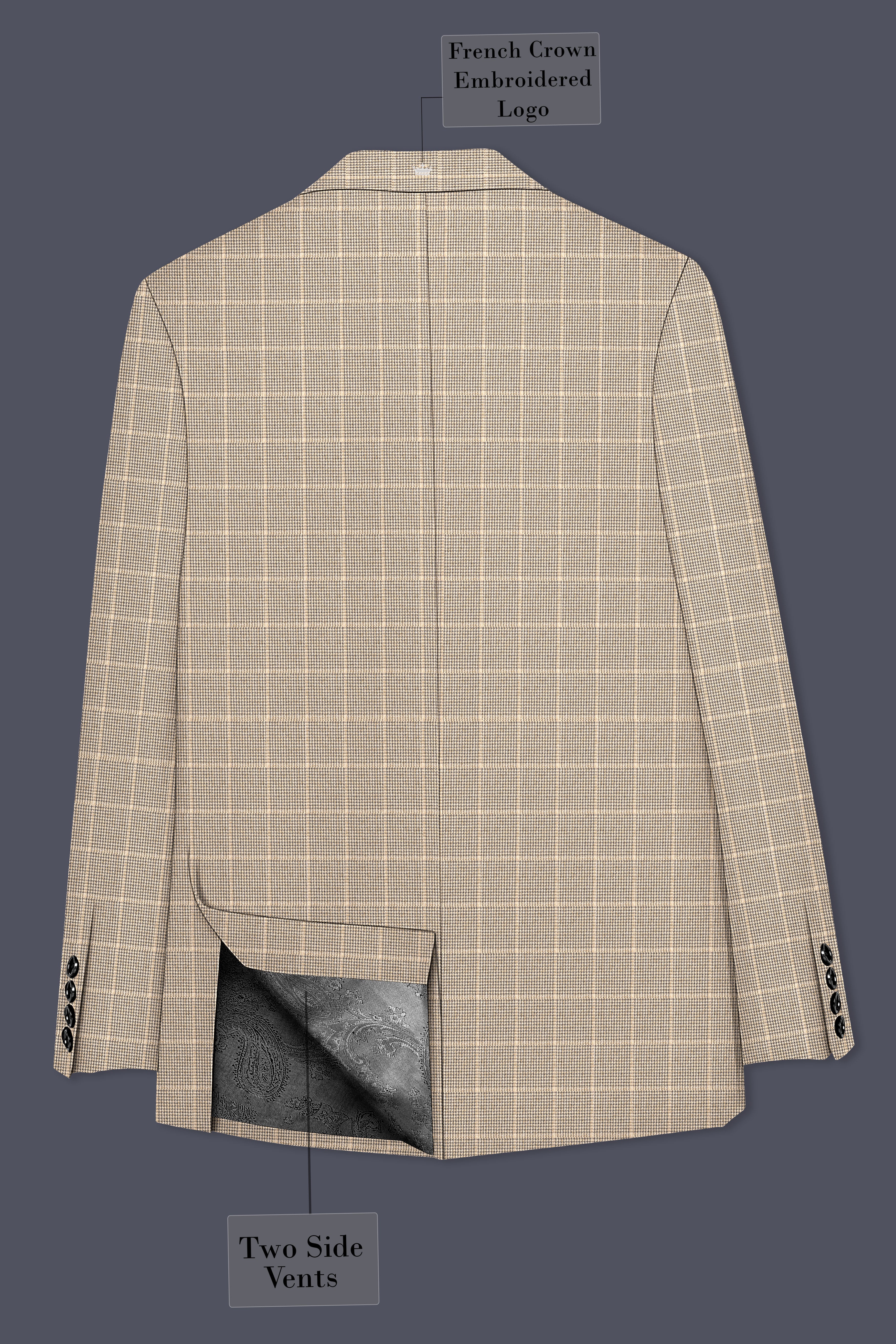 Apricot Brown Subtle Checkered Wool Rich Blazer