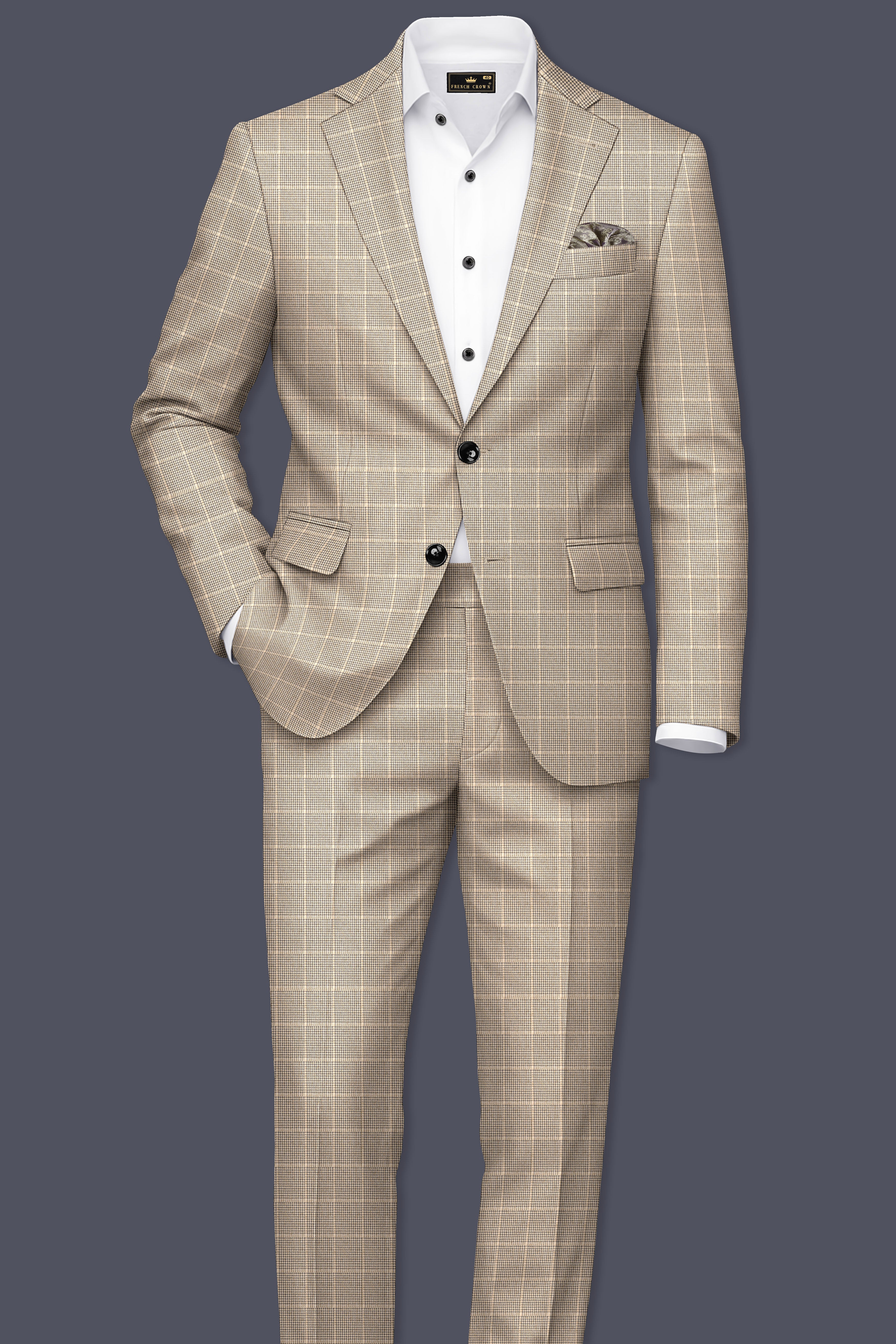 Apricot Brown Subtle Checkered Wool Rich Blazer