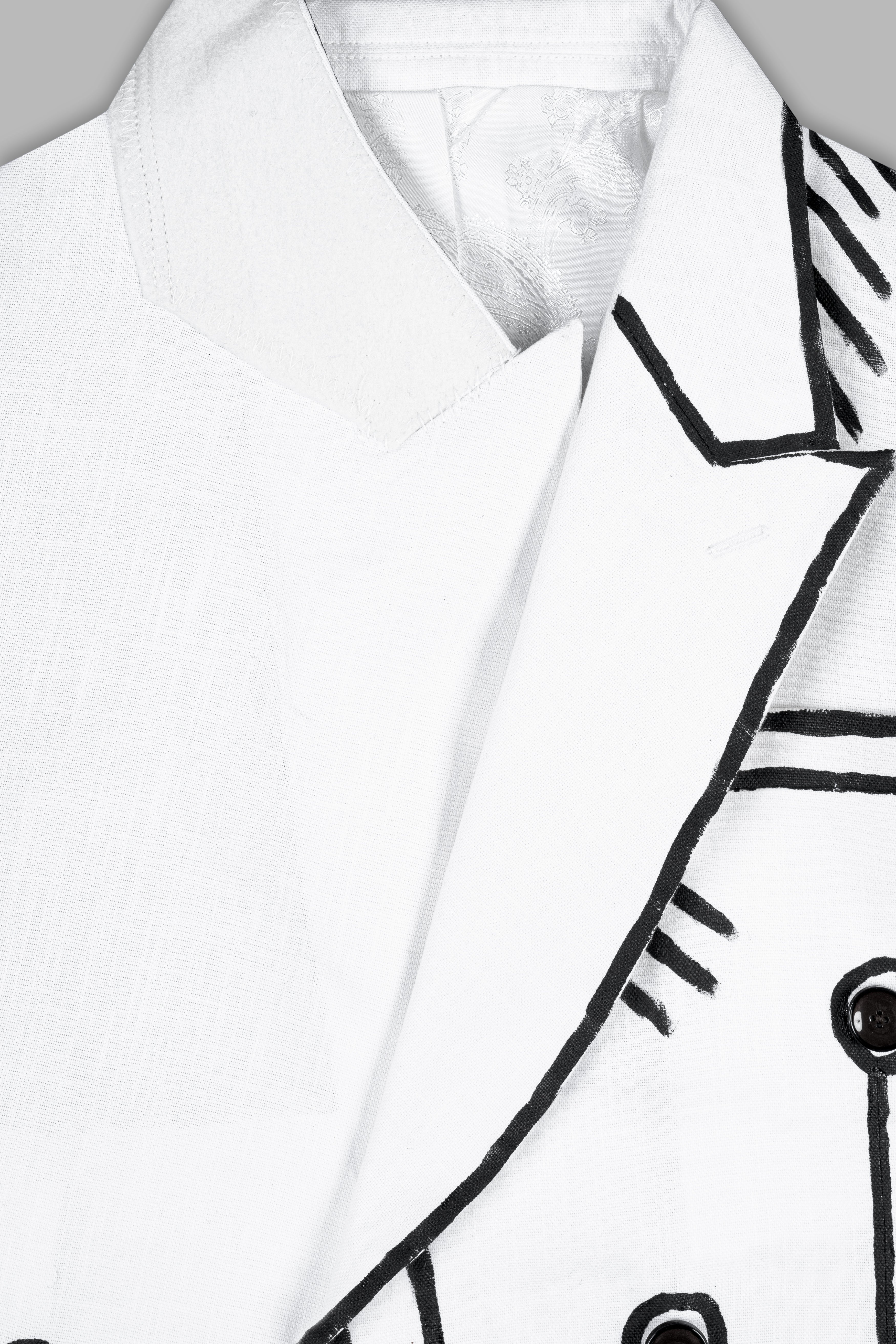 Bright White with Black Stretchable Hand Painted Designer Blazer