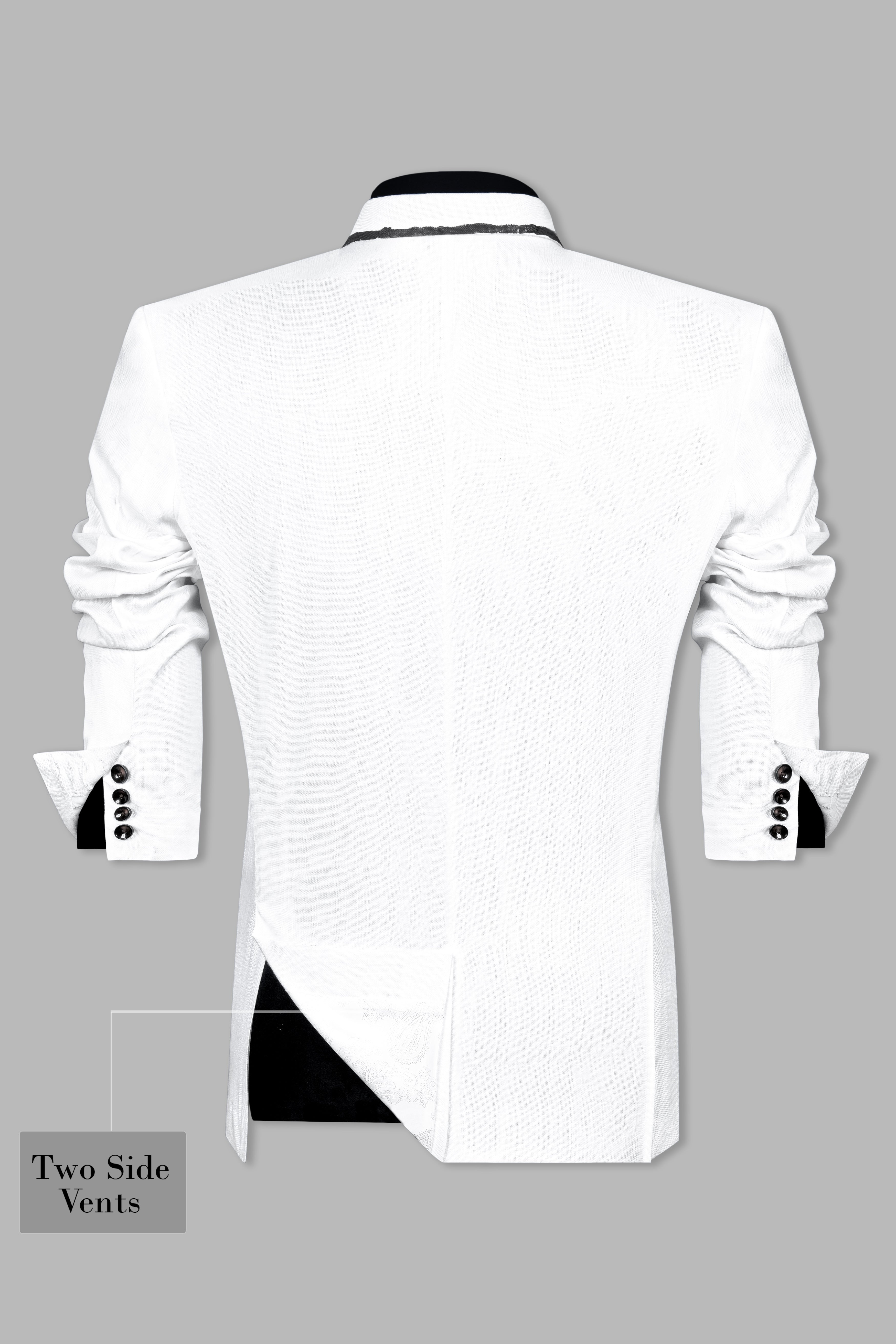 Bright White with Black Stretchable Hand Painted Designer Blazer
