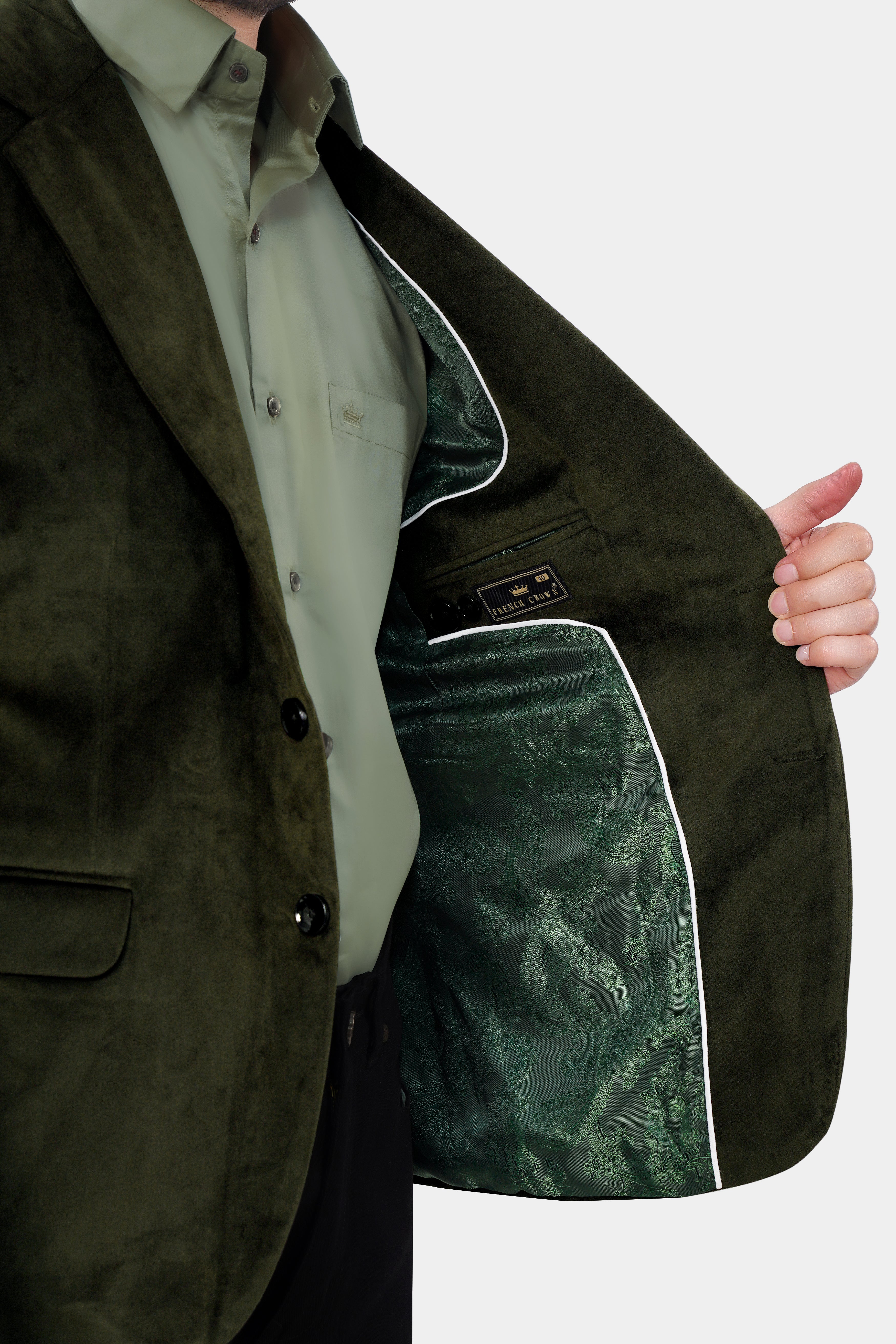 Rangoon Green Single Breasted Velvet Blazer BL3024-SB-36, BL3024-SB-38, BL3024-SB-40, BL3024-SB-42, BL3024-SB-44, BL3024-SB-46, BL3024-SB-48, BL3024-SB-50, BL3024-SB-52, BL3024-SB-54, BL3024-SB-56, BL3024-SB-58, BL3024-SB-60