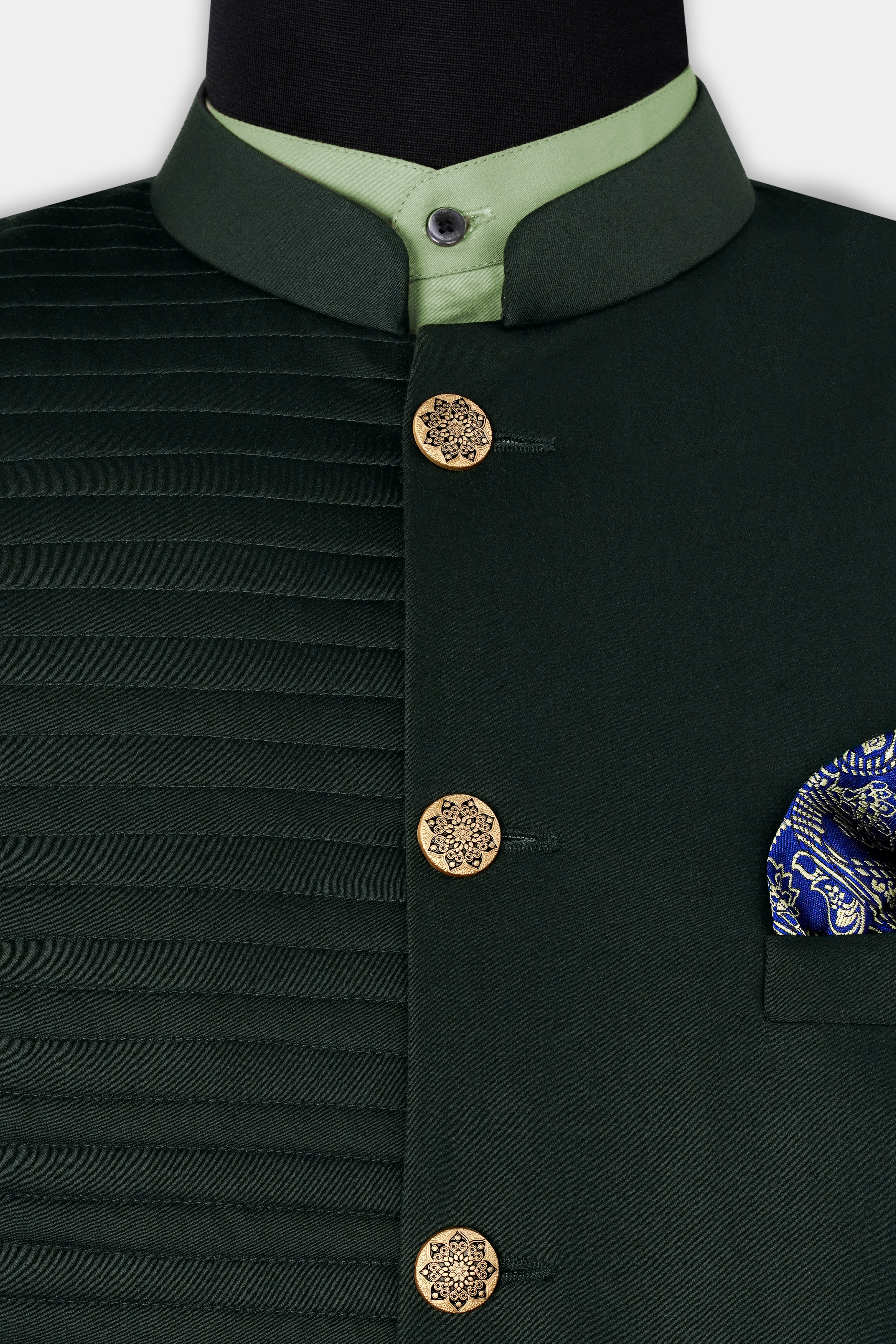 Dark Slate Green with Horizontal Stitched Wool Rich Bandhgala Designer Blazer BL3035-BG-D168-36, BL3035-BG-D168-38, BL3035-BG-D168-40, BL3035-BG-D168-42, BL3035-BG-D168-44, BL3035-BG-D168-46, BL3035-BG-D168-48, BL3035-BG-D168-50, BL3035-BG-D168-52, BL3035-BG-D168-54, BL3035-BG-D168-56, BL3035-BG-D168-58, BL3035-BG-D168-60