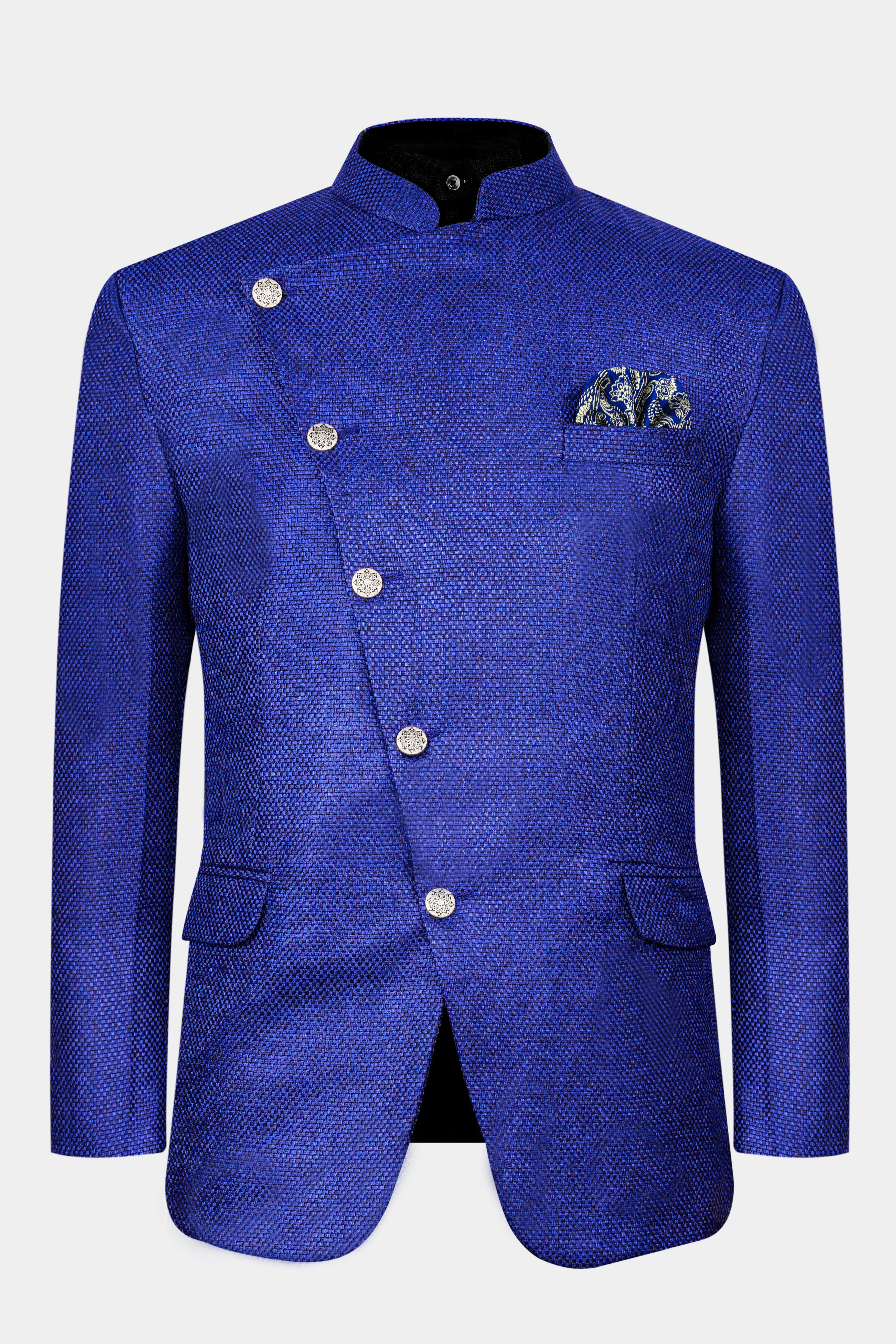 Downriver Blue Cross Buttoned Bandhgala Blazer BL3036-CBG-36, BL3036-CBG-38, BL3036-CBG-40, BL3036-CBG-42, BL3036-CBG-44, BL3036-CBG-46, BL3036-CBG-48, BL3036-CBG-50, BL3036-CBG-52, BL3036-CBG-54, BL3036-CBG-56, BL3036-CBG-58, BL3036-CBG-60