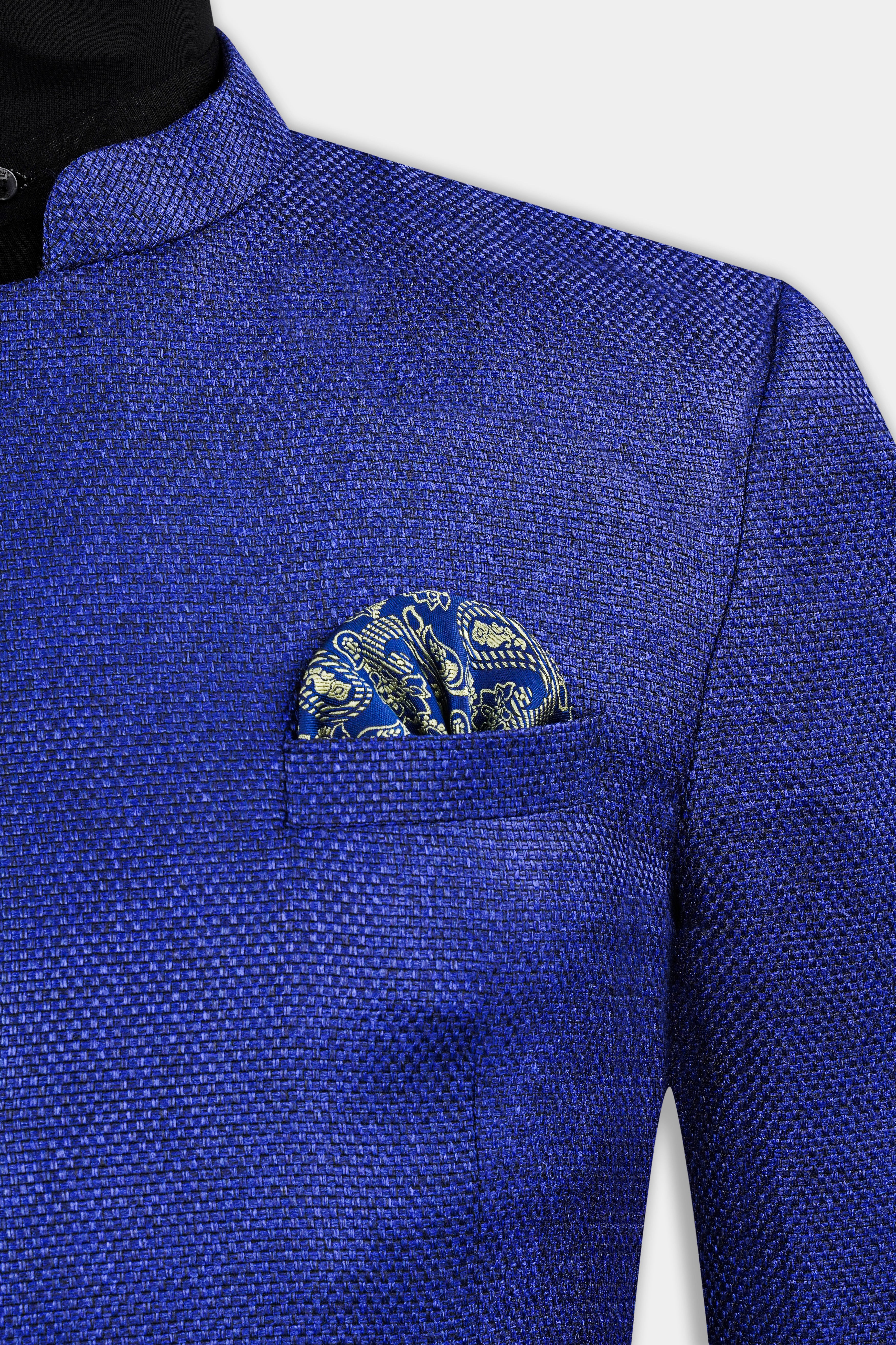 Downriver Blue Cross Buttoned Bandhgala Blazer BL3036-CBG-36, BL3036-CBG-38, BL3036-CBG-40, BL3036-CBG-42, BL3036-CBG-44, BL3036-CBG-46, BL3036-CBG-48, BL3036-CBG-50, BL3036-CBG-52, BL3036-CBG-54, BL3036-CBG-56, BL3036-CBG-58, BL3036-CBG-60