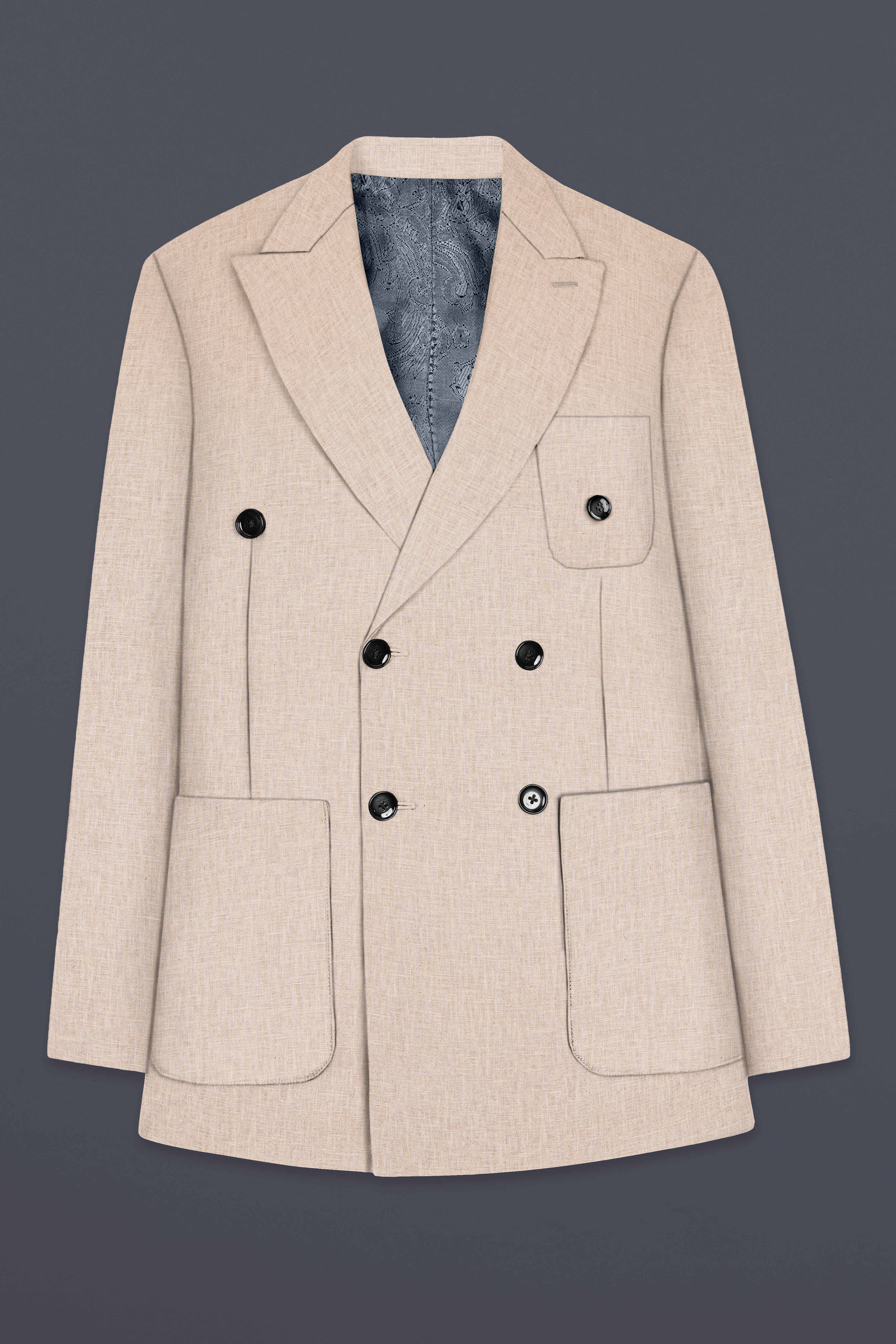 Cashmere Beige Premium Luxurious Linen Double Breasted Sports Blazer