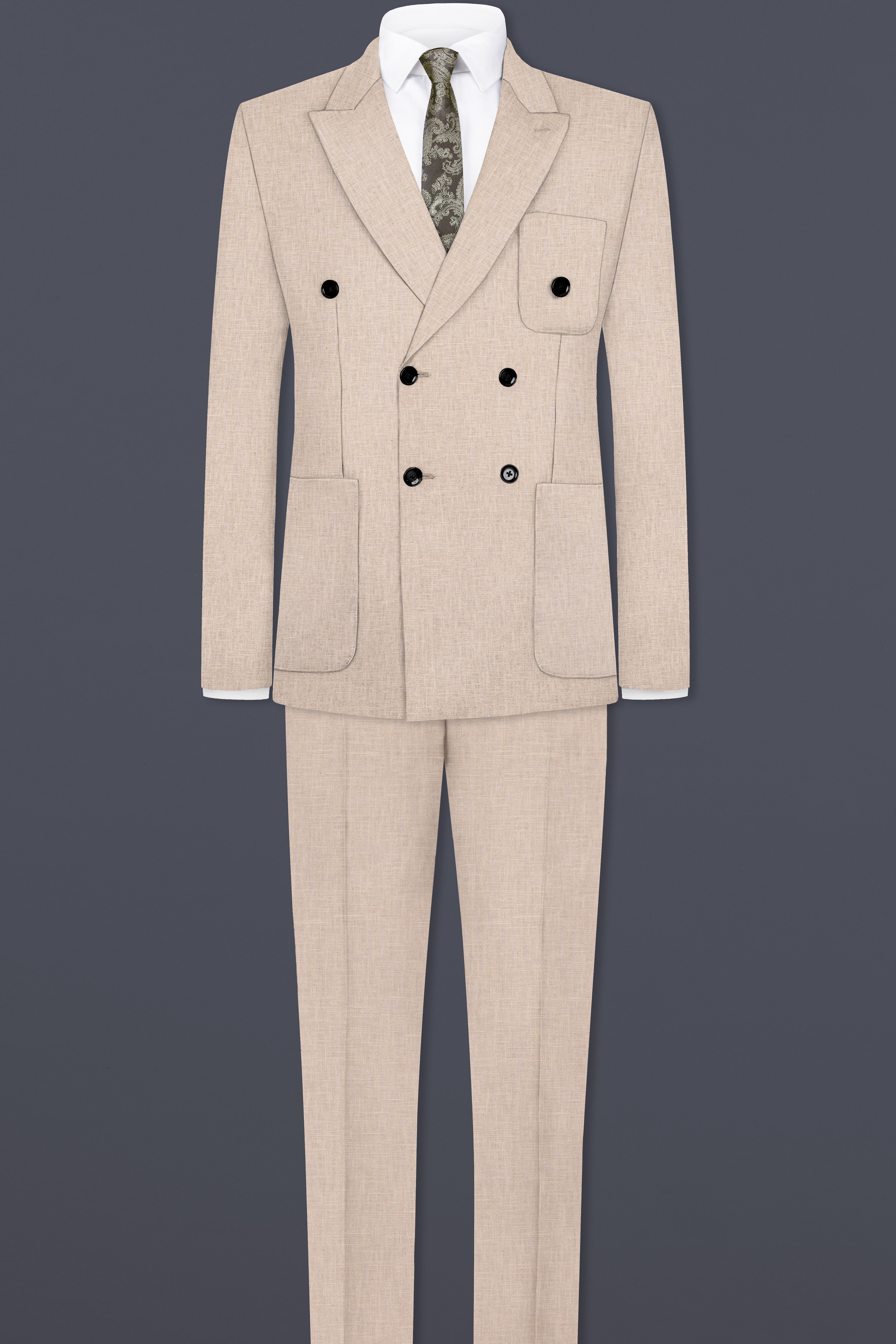 Cashmere Beige Premium Luxurious Linen Double Breasted Sports Blazer