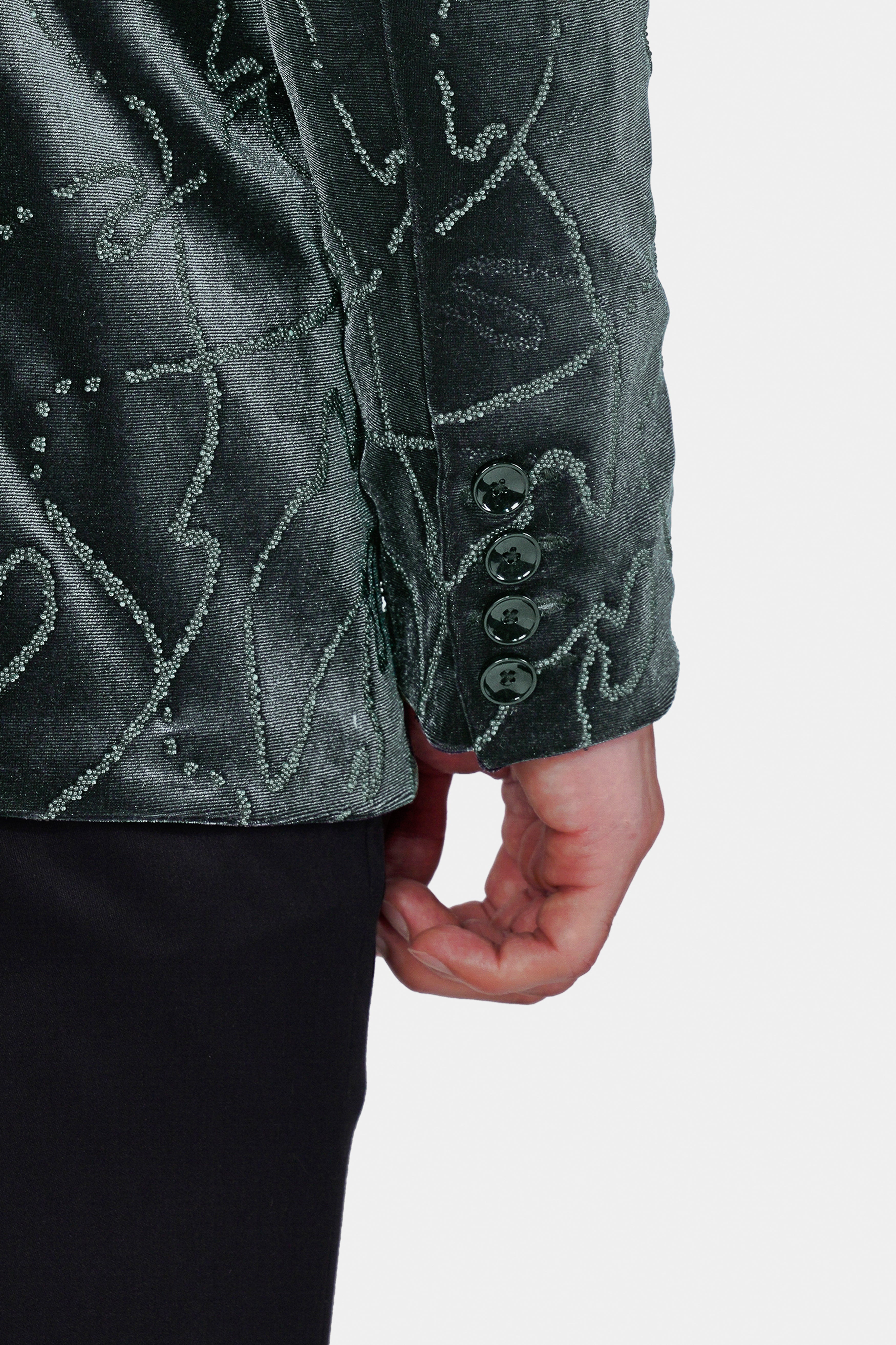 Kombu Green Stonework Velvet Designer Blazer BL3047-SB-36, BL3047-SB-38, BL3047-SB-40, BL3047-SB-42, BL3047-SB-44, BL3047-SB-46, BL3047-SB-48, BL3047-SB-50, BL3047-SB-52, BL3047-SB-54, BL3047-SB-56, BL3047-SB-58, BL3047-SB-60