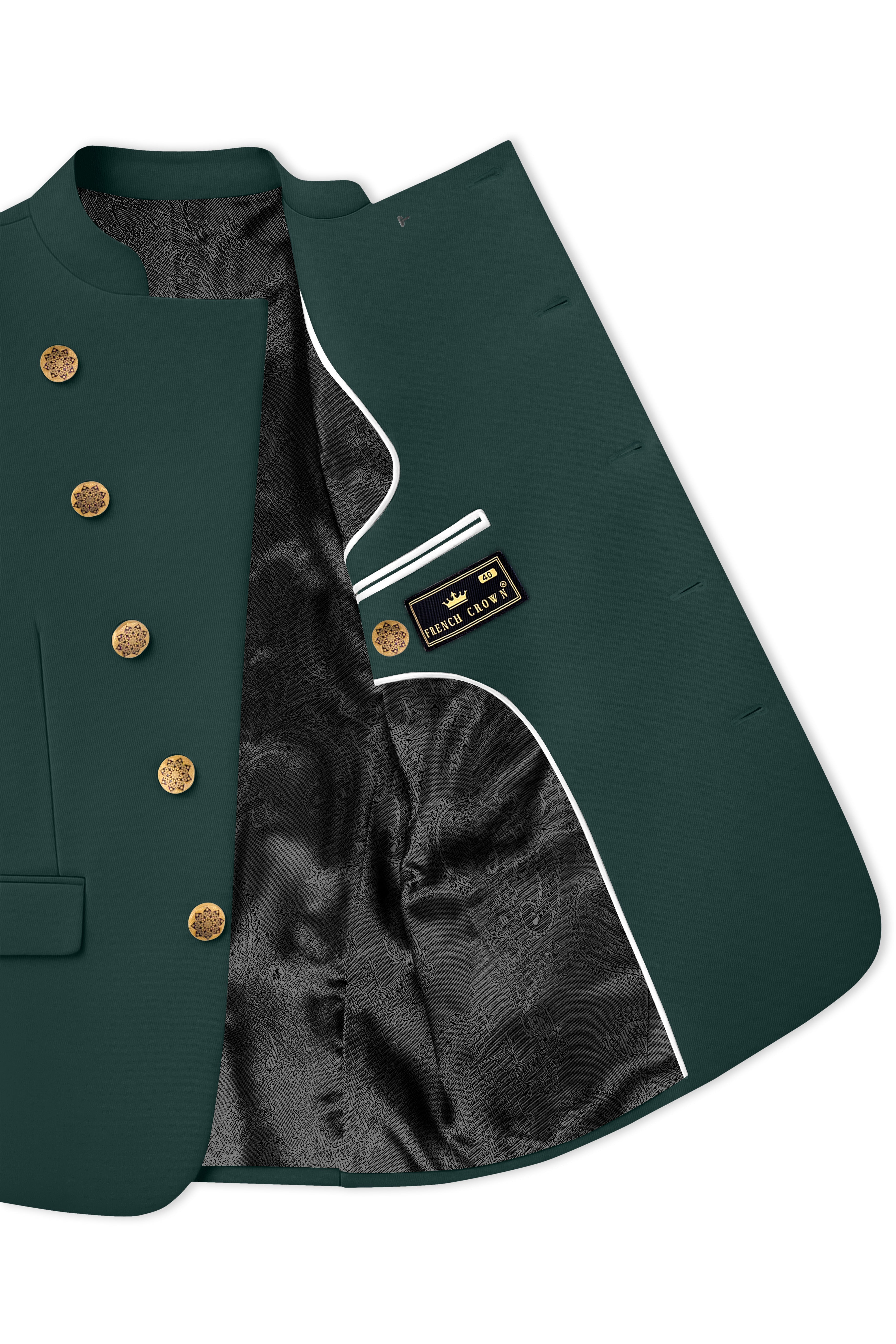 Gable Green Cross Placket Wool Rich Bandhgala Blazer