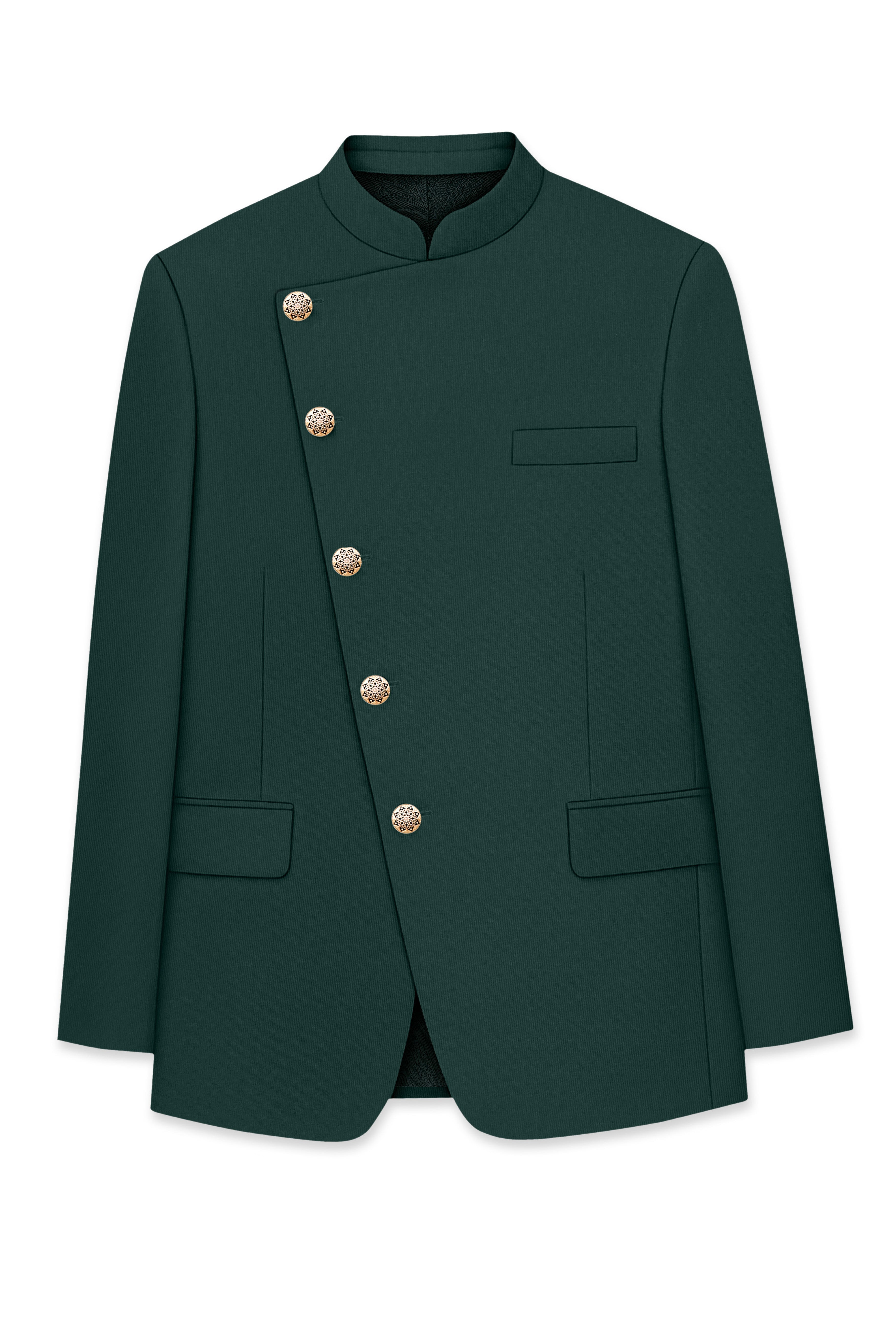 Gable Green Cross Placket Wool Rich Bandhgala Blazer