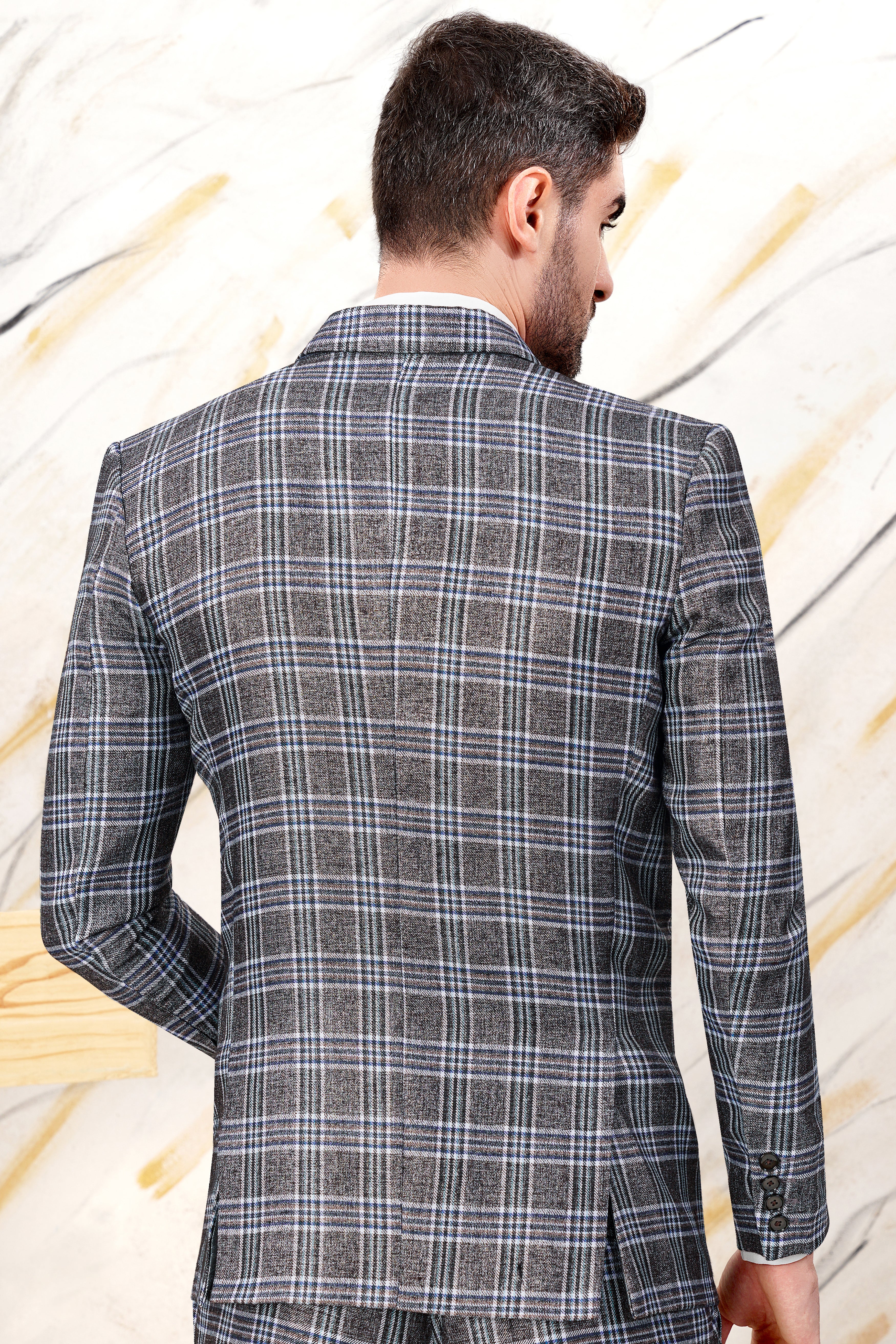 Ironside Gray and Cloud Burst Blue Plaid Wool Rich Double Breasted Blazer BL3073-DB-36, BL3073-DB-38, BL3073-DB-40, BL3073-DB-42, BL3073-DB-44, BL3073-DB-46, BL3073-DB-48, BL3073-DB-50, BL3073-DB-52, BL3073-DB-54, BL3073-DB-56, BL3073-DB-58, BL3073-DB-60