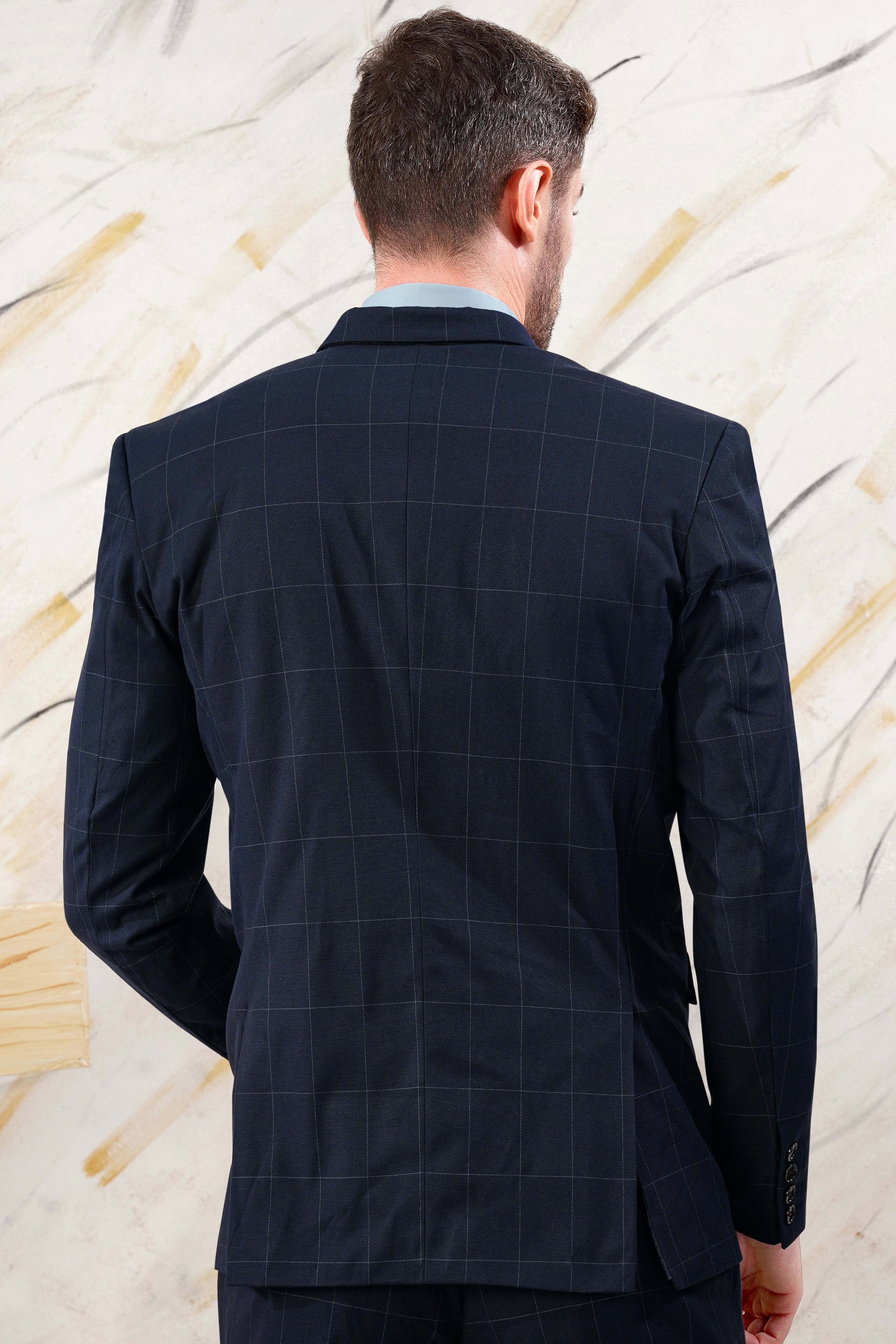 Ebony Blue Windowpane Premium Cotton Double Breasted Blazer BL3074-DB-36, BL3074-DB-38, BL3074-DB-40, BL3074-DB-42, BL3074-DB-44, BL3074-DB-46, BL3074-DB-48, BL3074-DB-50, BL3074-DB-52, BL3074-DB-54, BL3074-DB-56, BL3074-DB-58, BL3074-DB-60