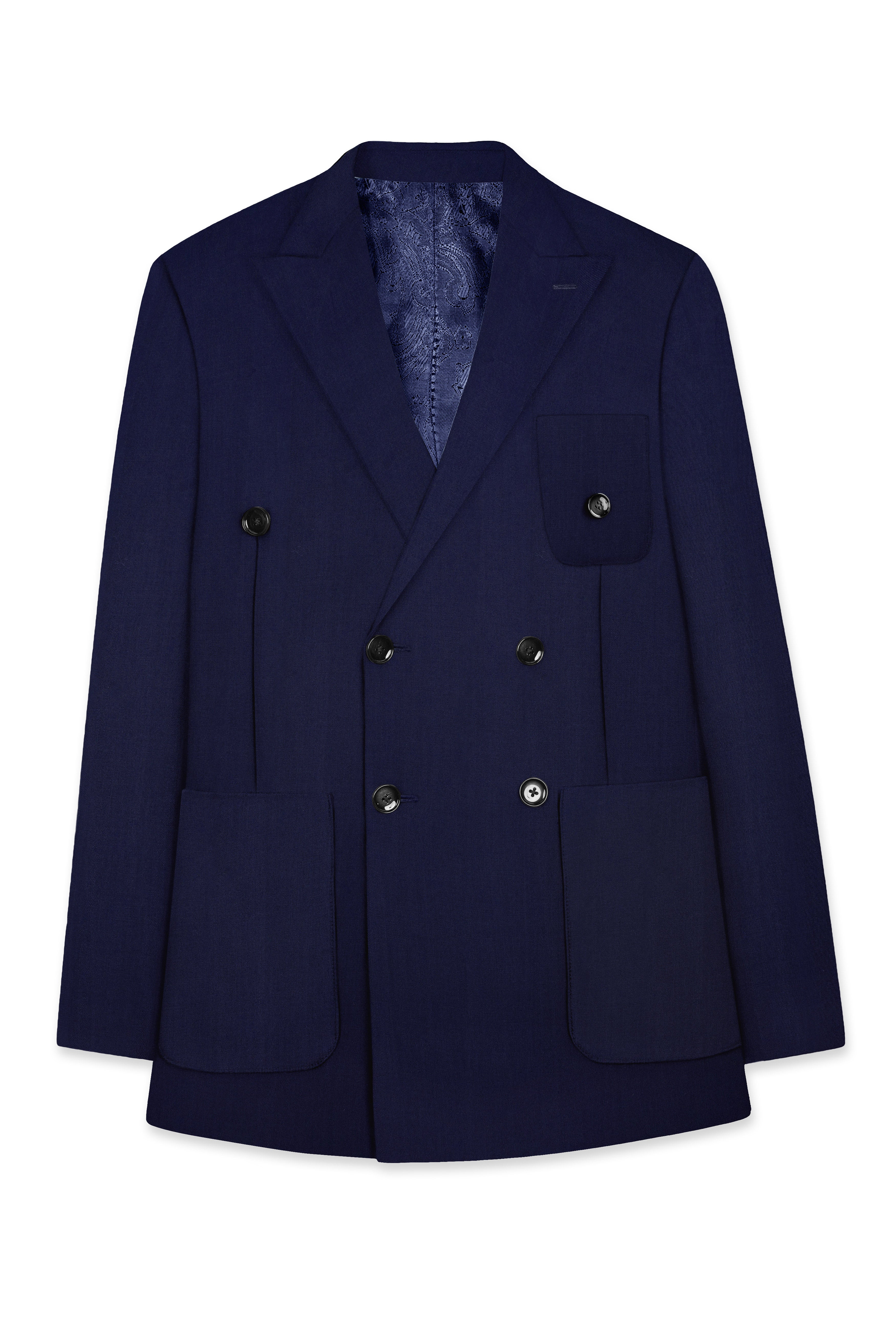 Cinder Blue Wool Rich Double Breasted Sports Blazer
