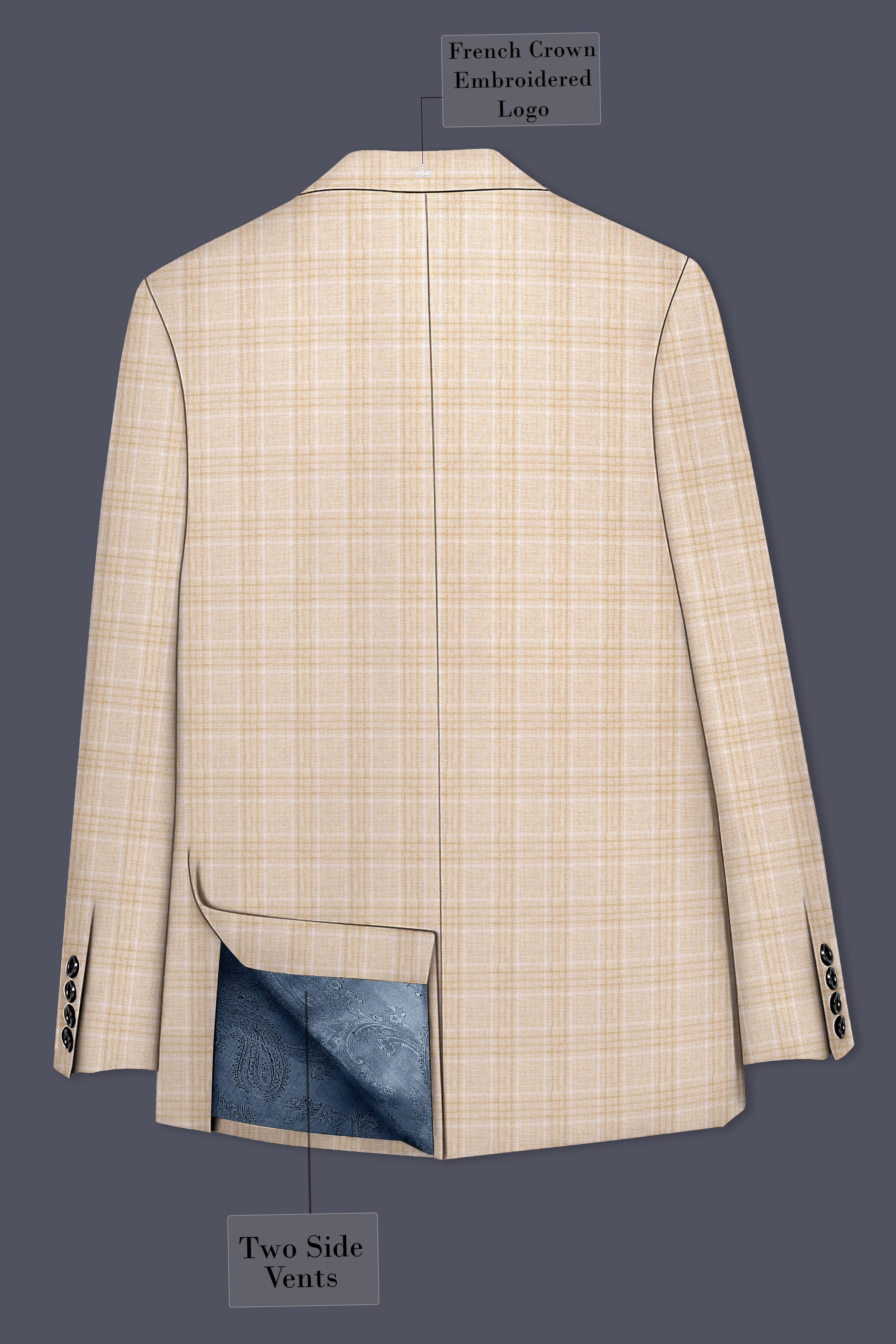 Hampton Beige Wool Rich Plaid Single Breasted Blazer