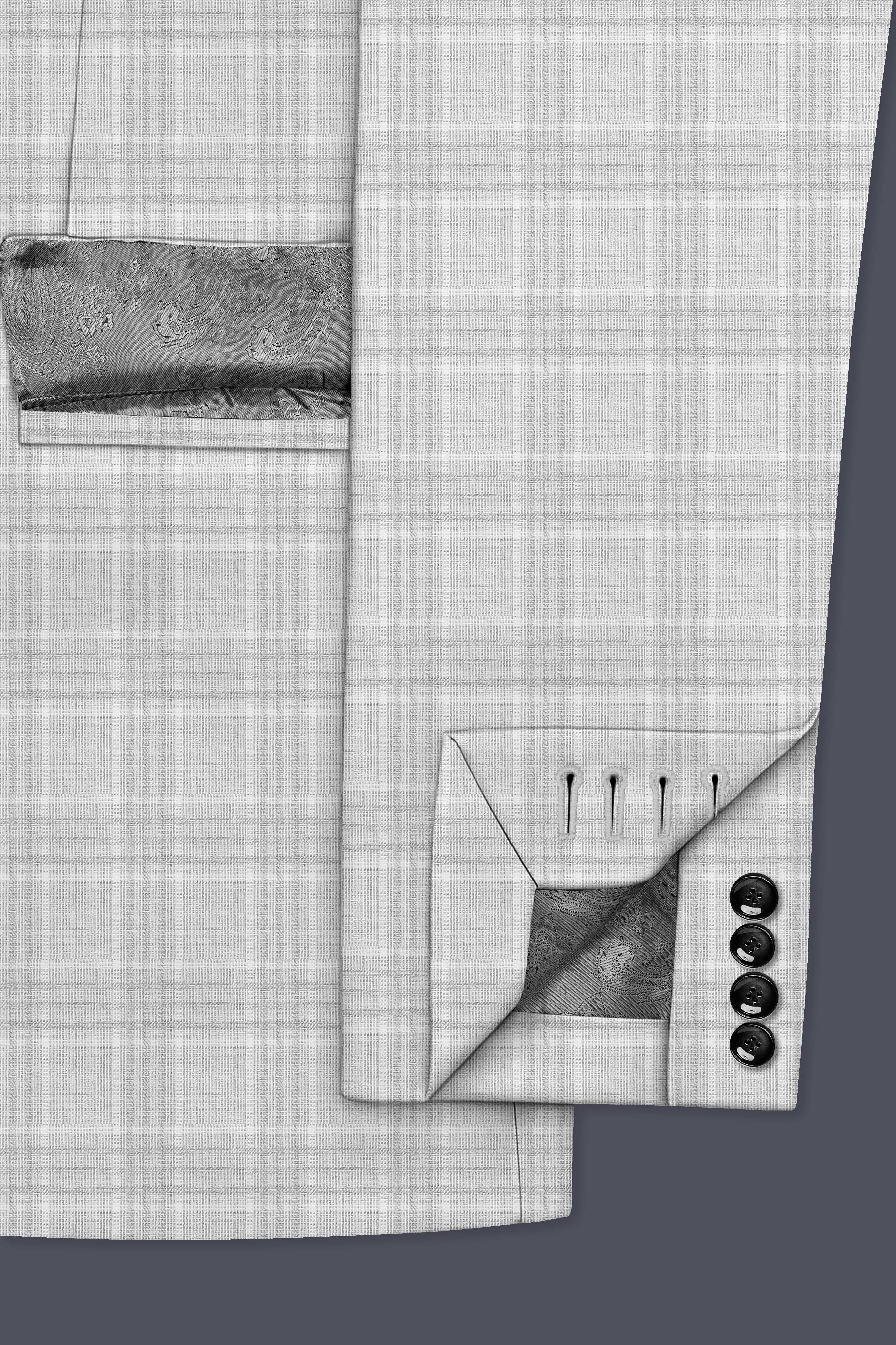 Cloud Gray Plaid Wool Rich Double Breasted Blazer